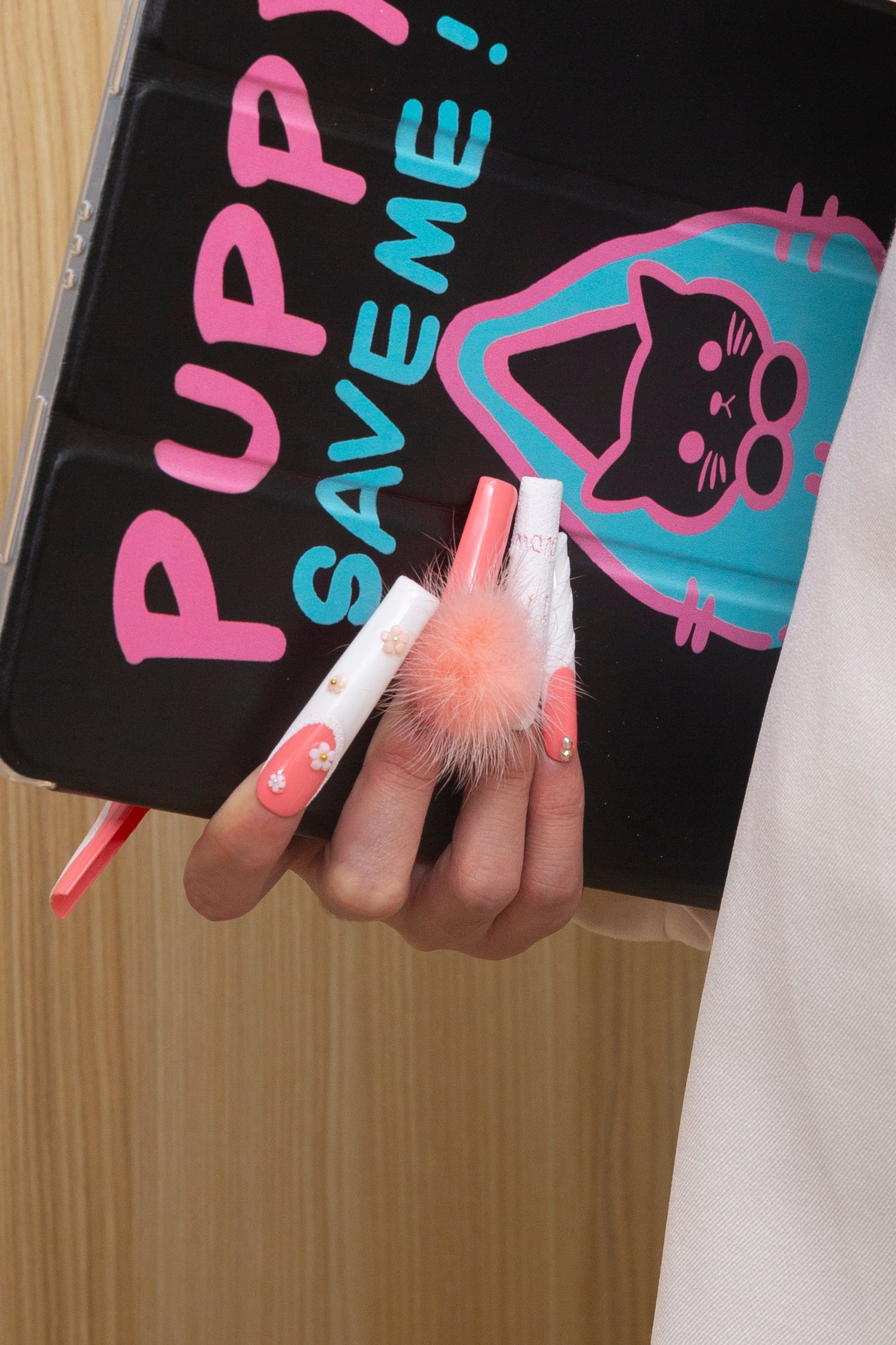 pom pom love press on nails