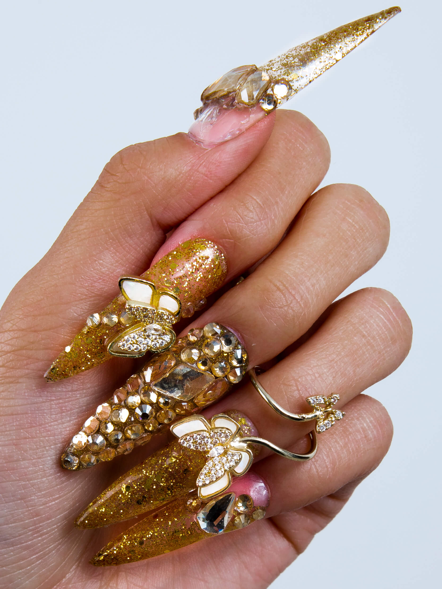 golden butterfly press on nails