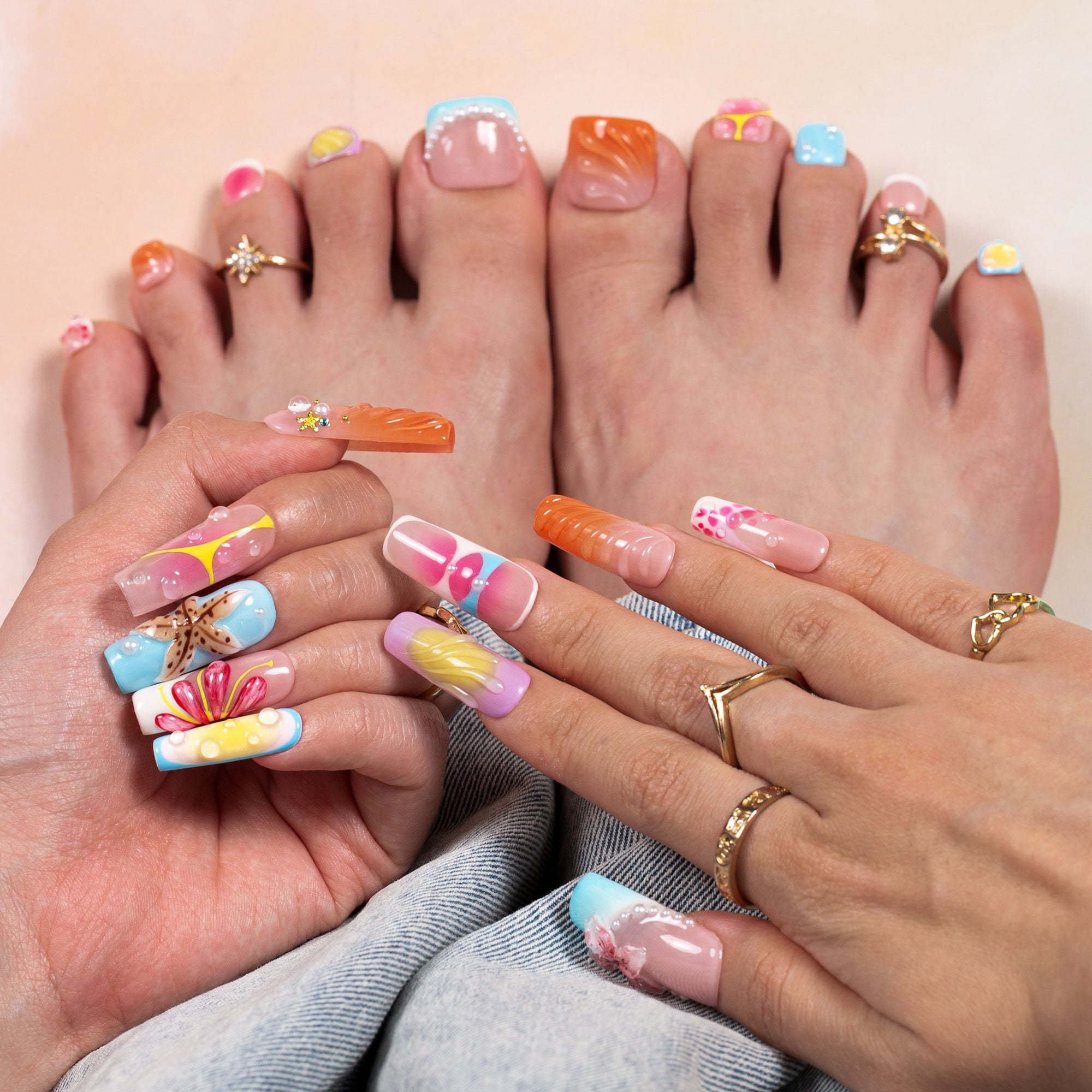 Pool Party Queen Combo Set Handmade Nails H562+T562