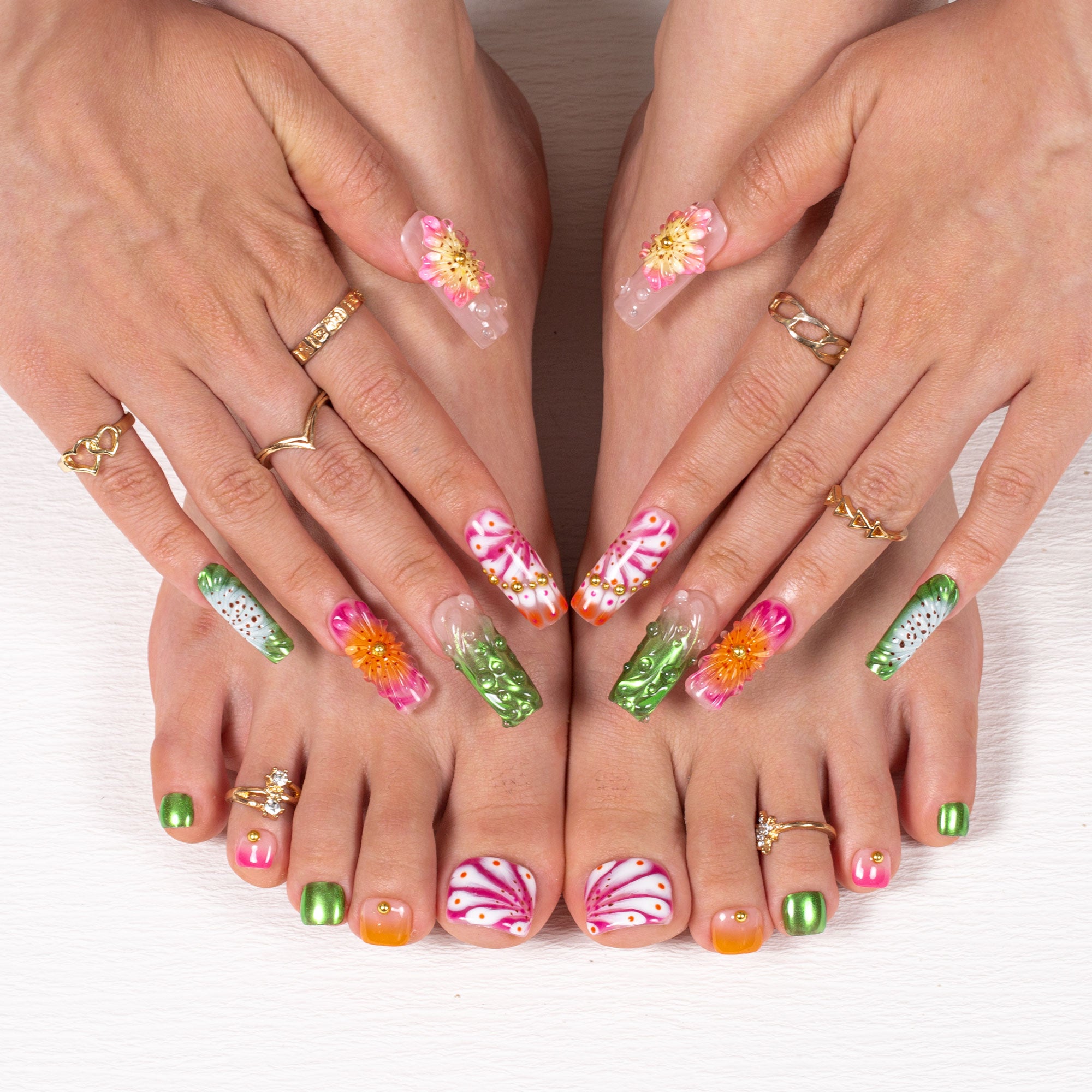 Sea Bloom Combo Set Handmade Nails H544+T544