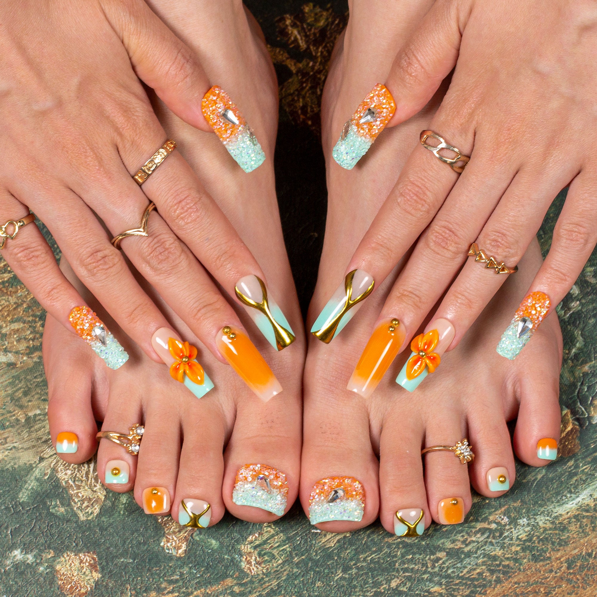 Sunset Serenade Combo Set Handmade Nails H504+T504