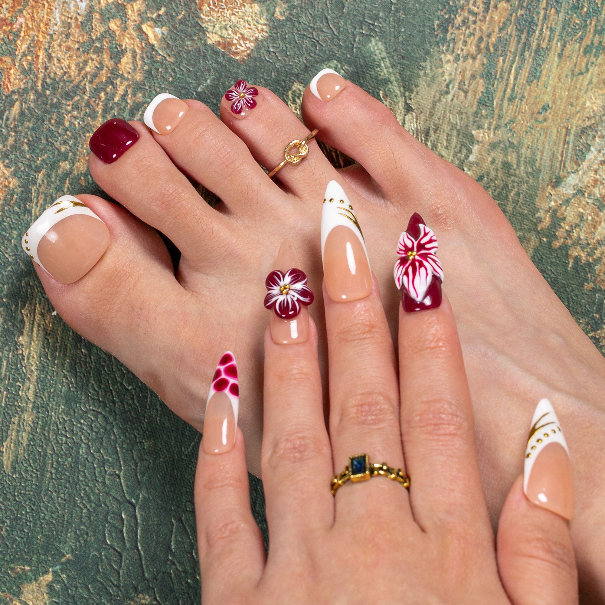 Obsidian Dahlia Combo Set Handmade Nails H501+T501