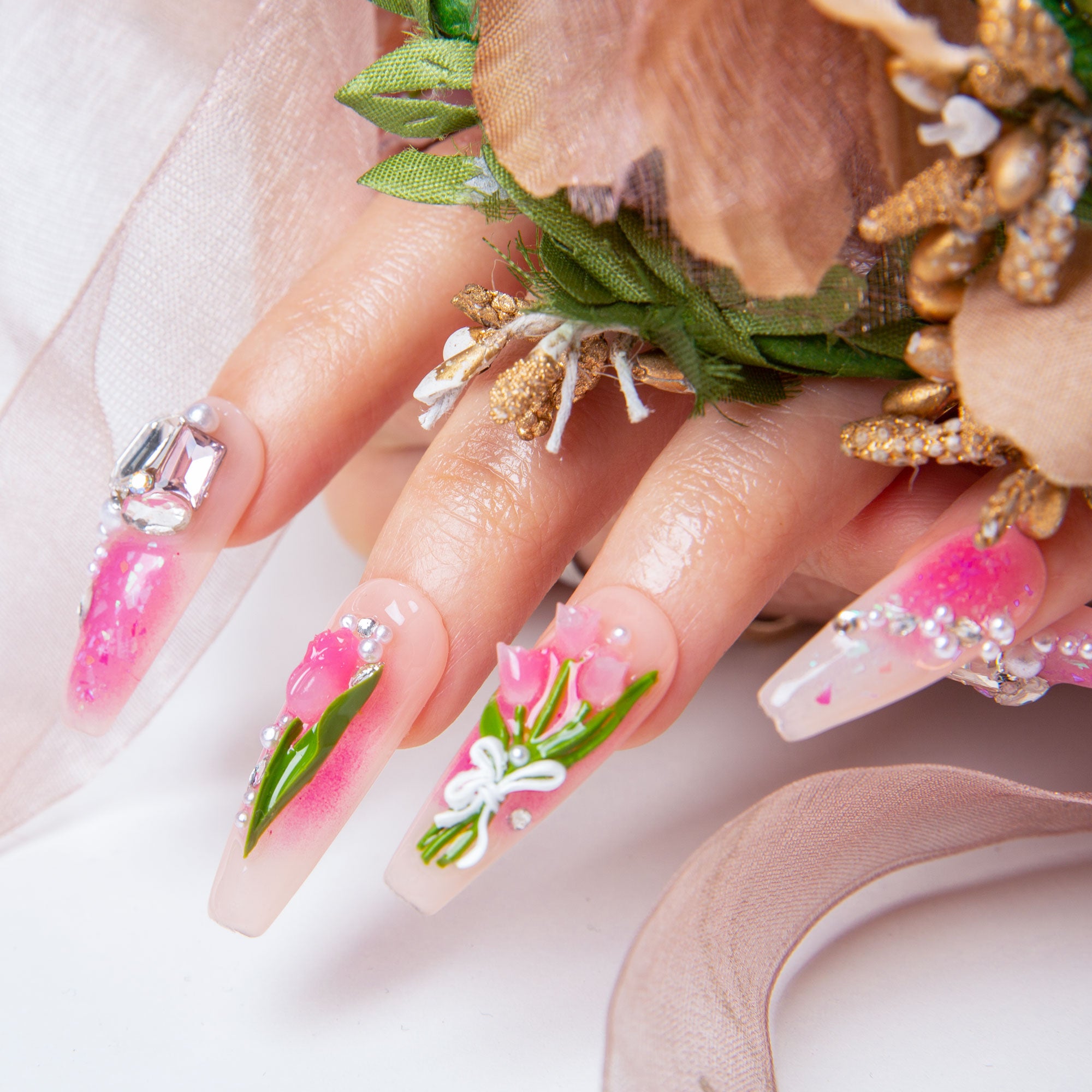 Blushing Tulips Handmade Nails H459
