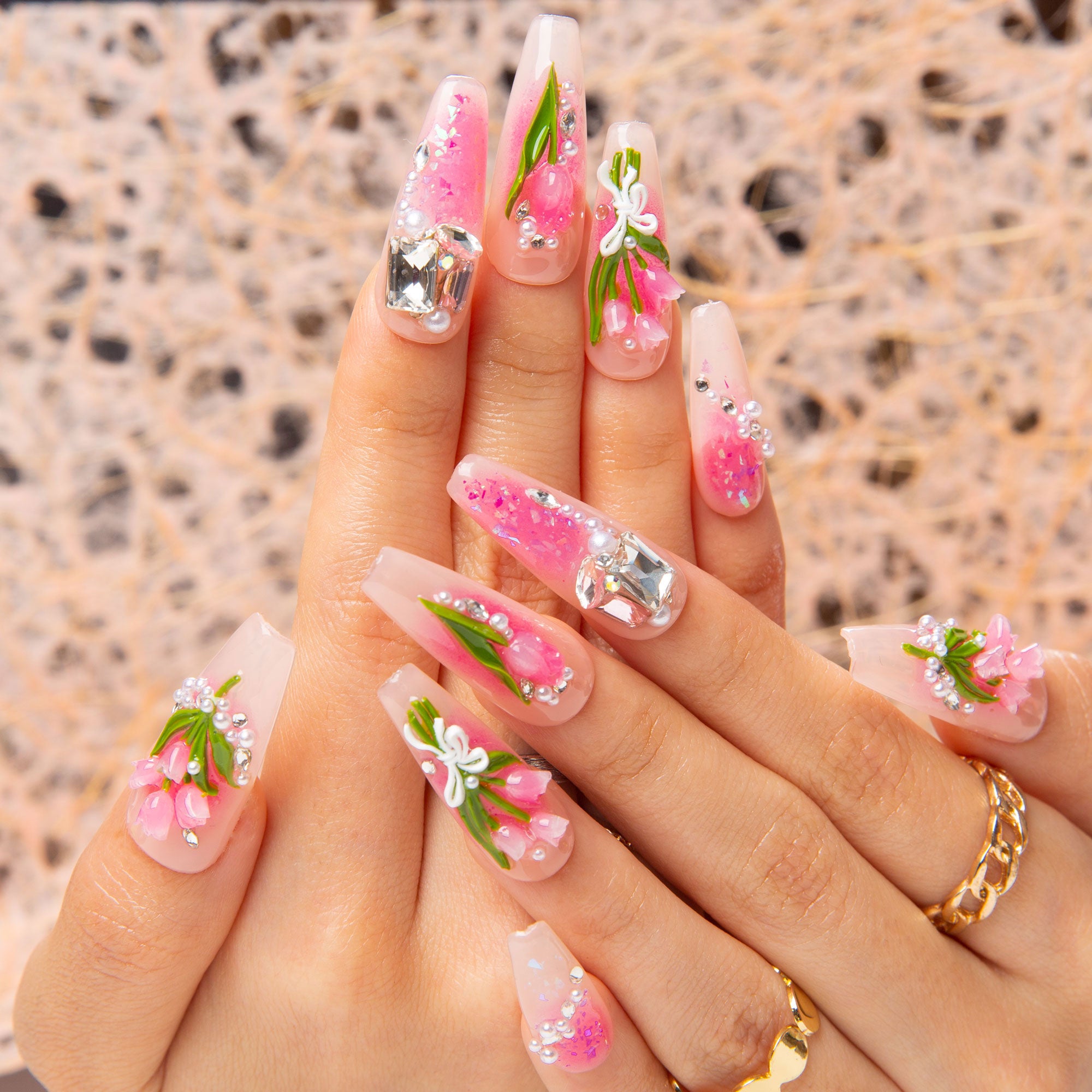 Blushing Tulips Handmade Nails H459