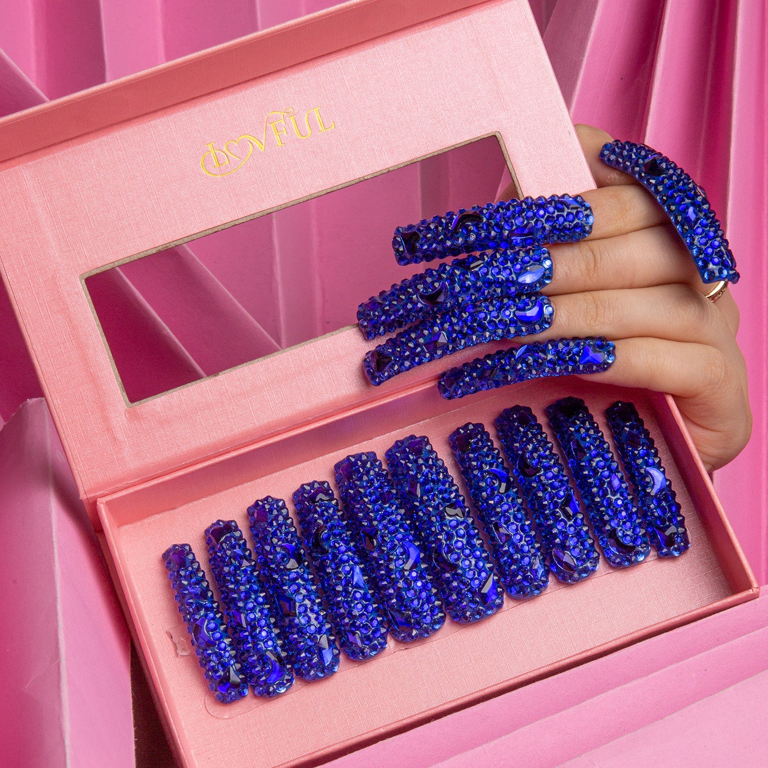 Deep Sea Classic Rhinestone Handmade Curve Nails H75