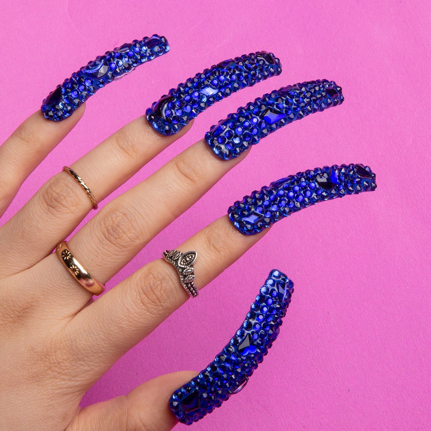 Deep Sea Classic Rhinestone Handmade Curve Nails H75