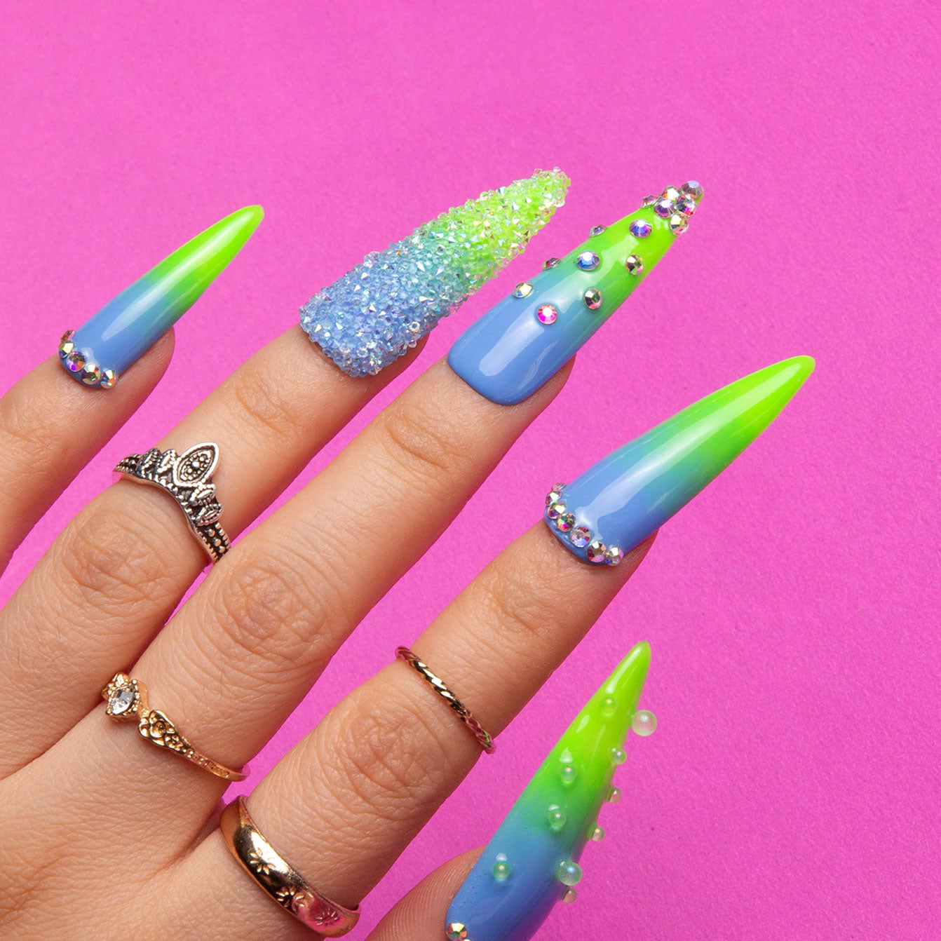 Dreamy Sky Luxury Handmade Stiletto Nails H69