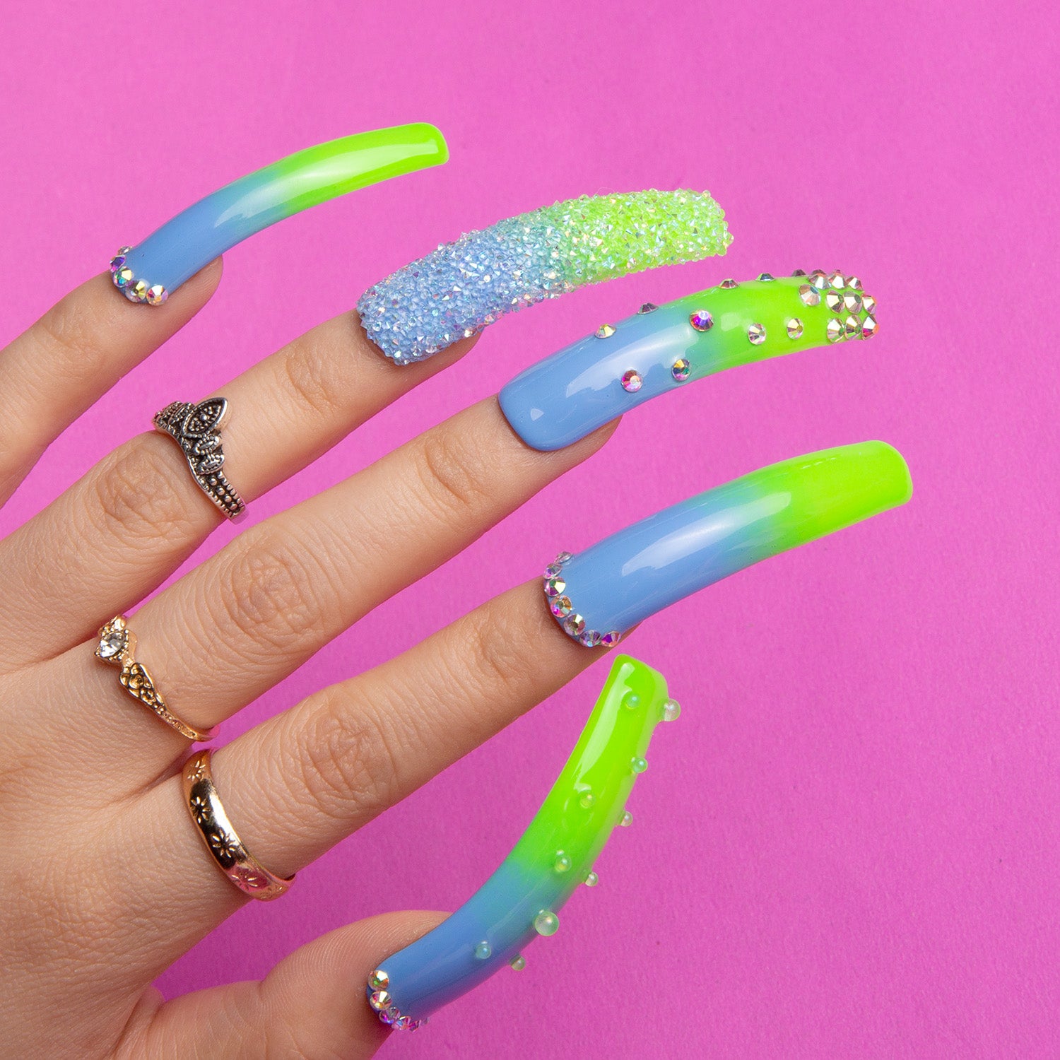 Dreamy Sky Luxury Handmade Curve Nails H69