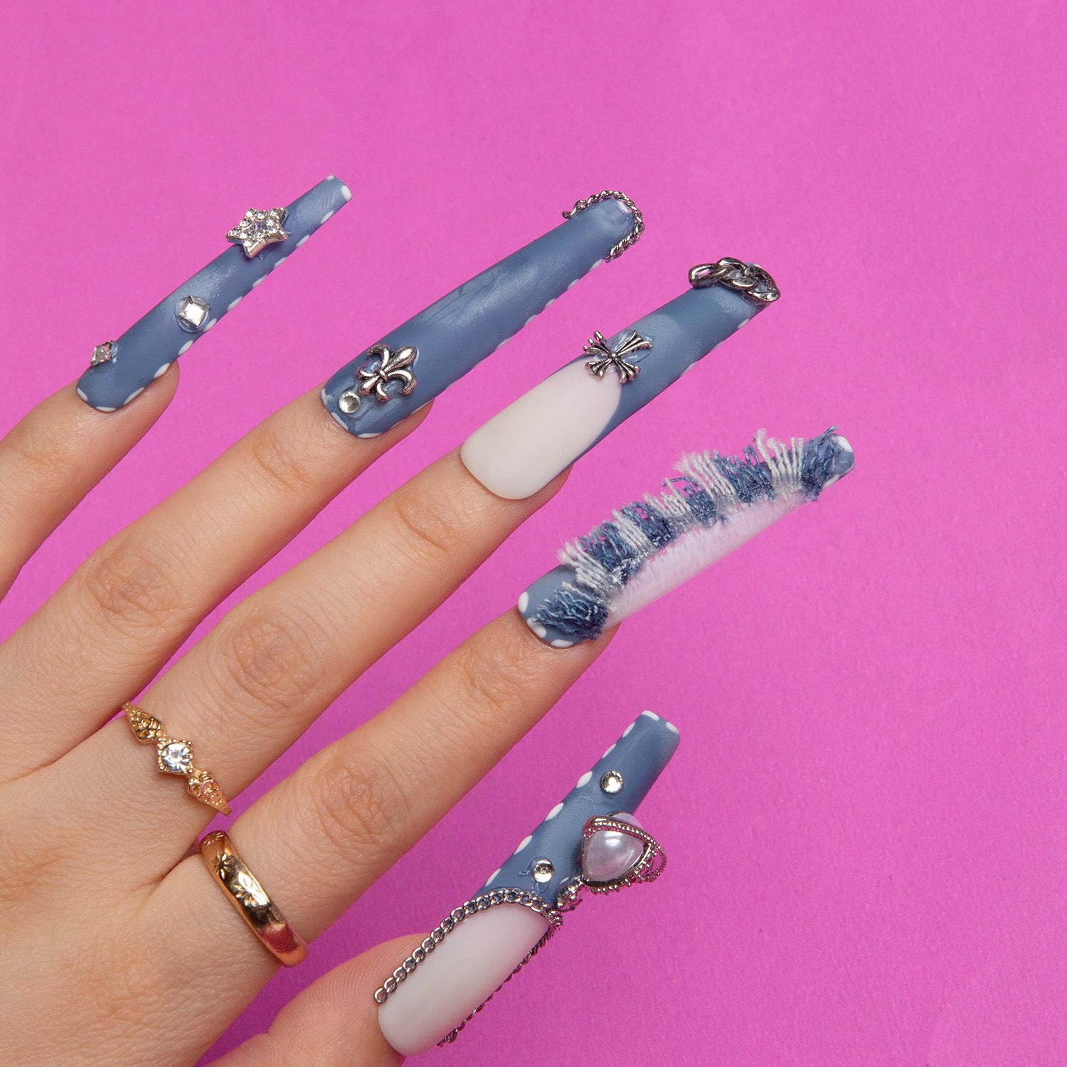 The Street Dancer blue french tip Coffin nails H61