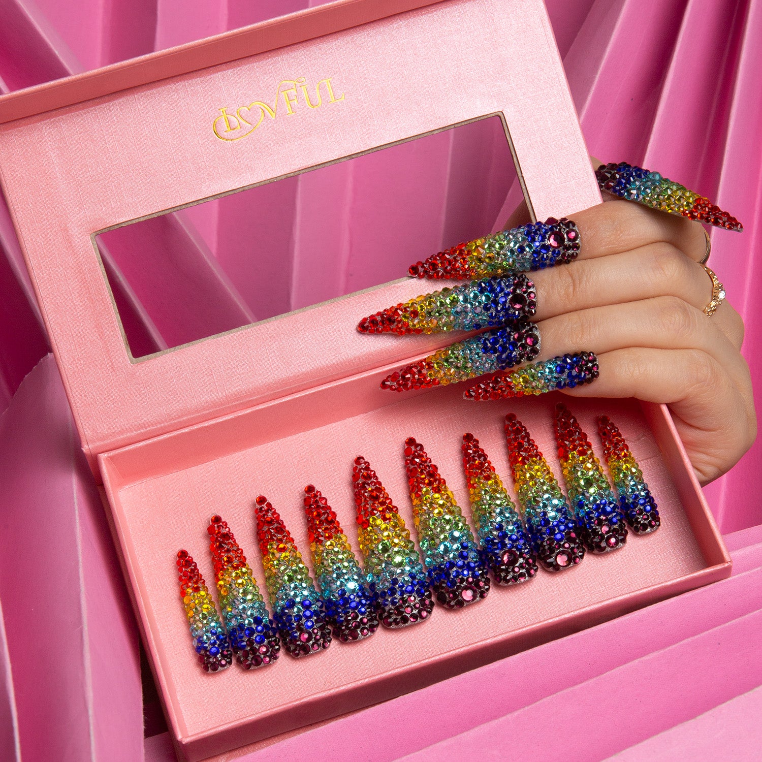 Rainbow Handmade Stiletto Nails H90