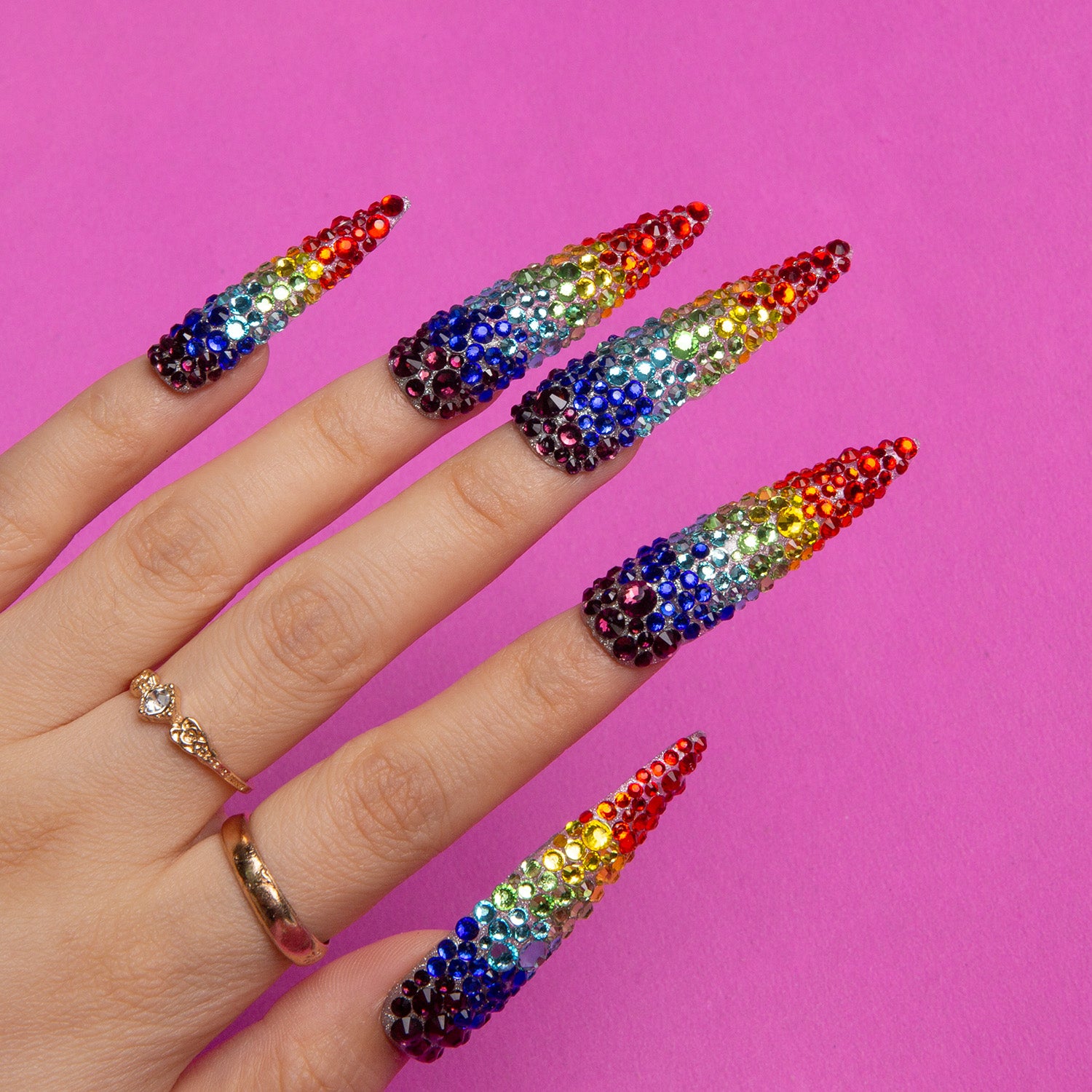 Rainbow Handmade Stiletto Nails H90