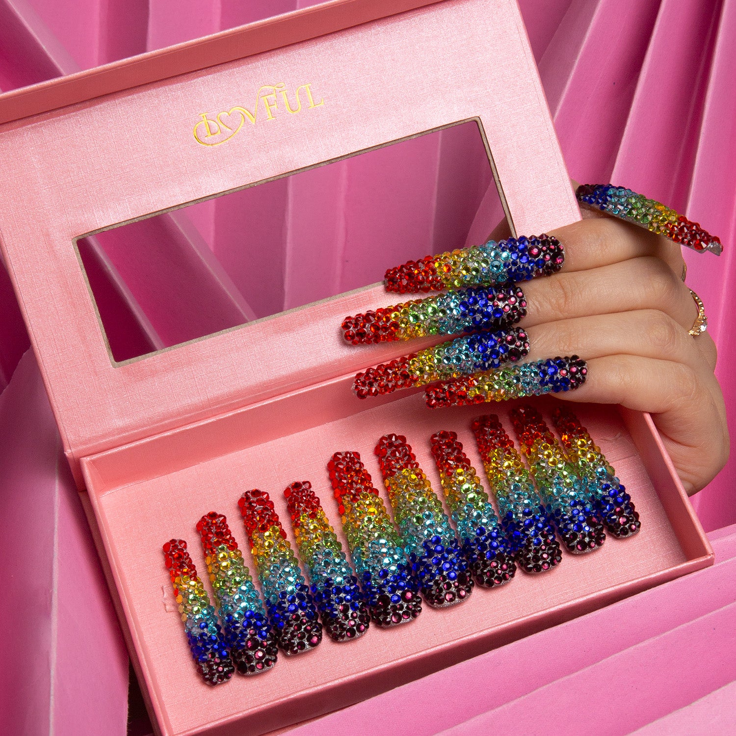 Rainbow Handmade Coffin Nails H90