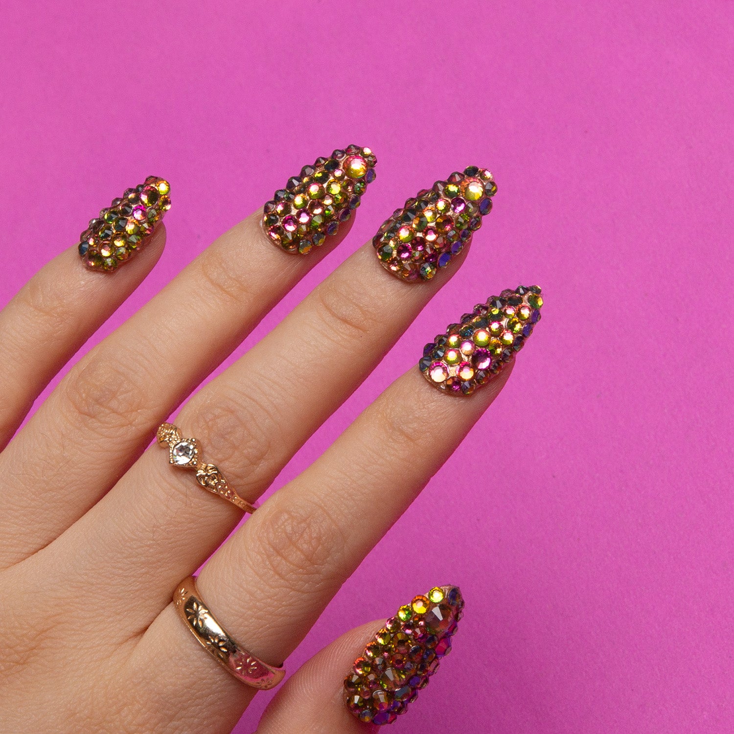 Classic Radiant Rhinestone Handmade Almond Nails H149