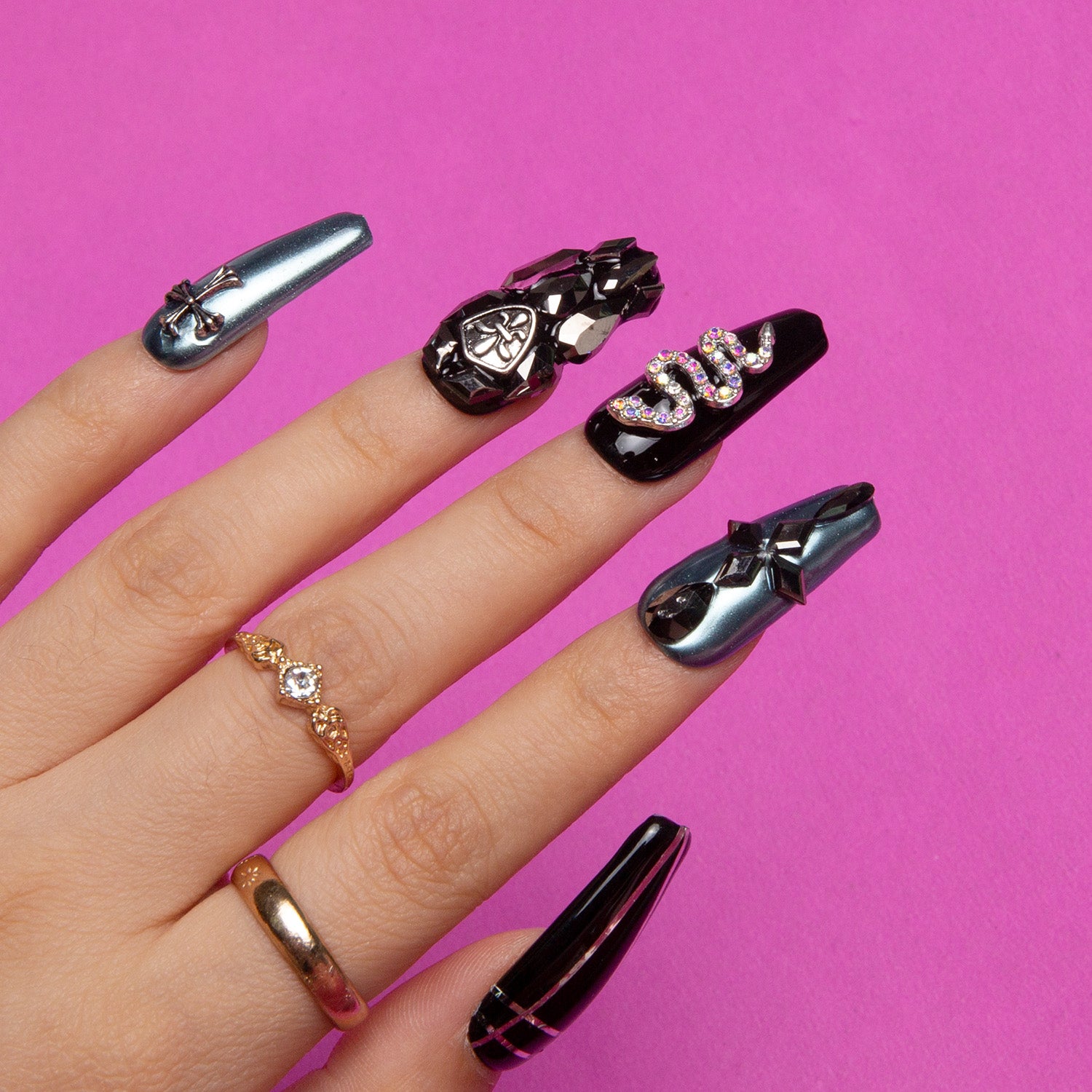 Locomotive Girl Black Handmade Coffin Nails H51