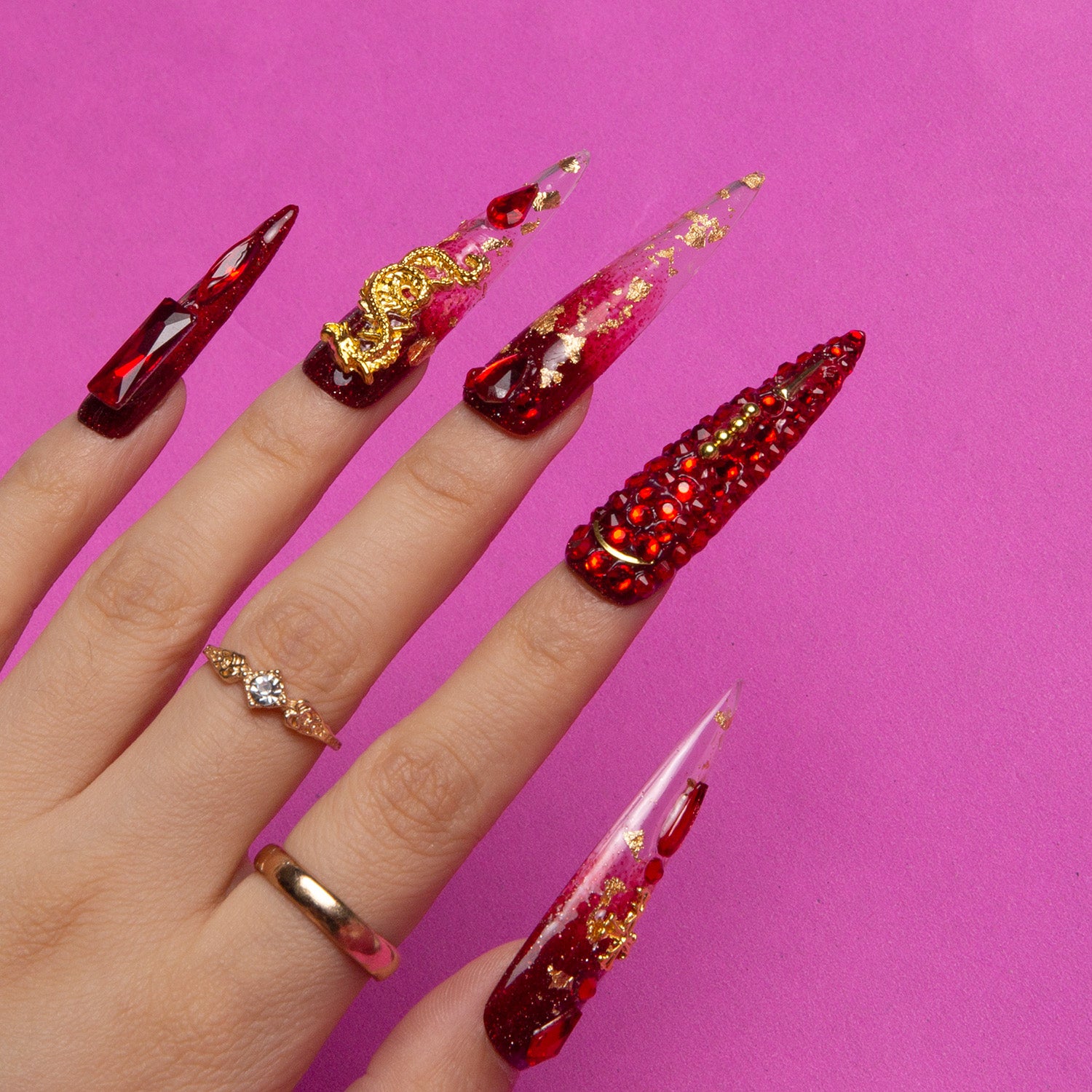 Dragon Flame Handmade Stiletto Nails H190