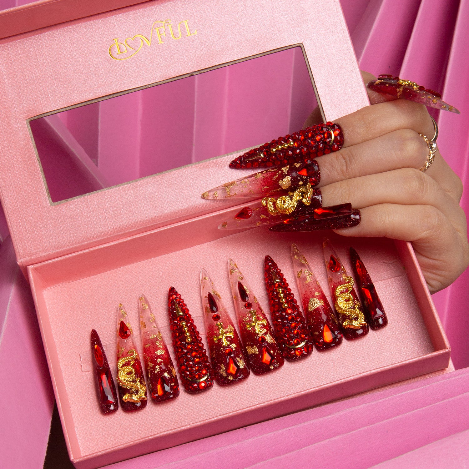 Dragon Flame Handmade Stiletto Nails H190