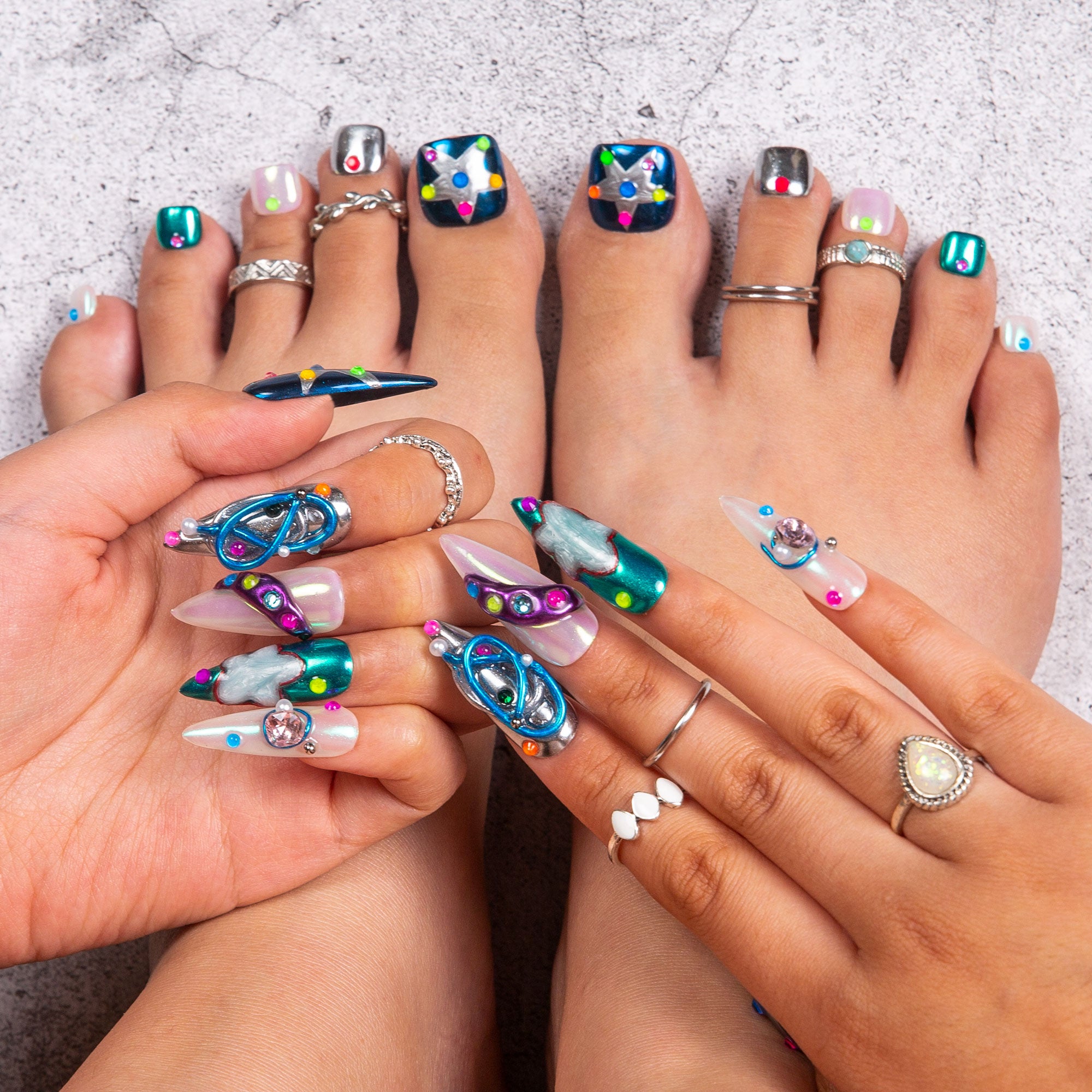 Nebula Noir Combo Set Handmade Nails H465+T465