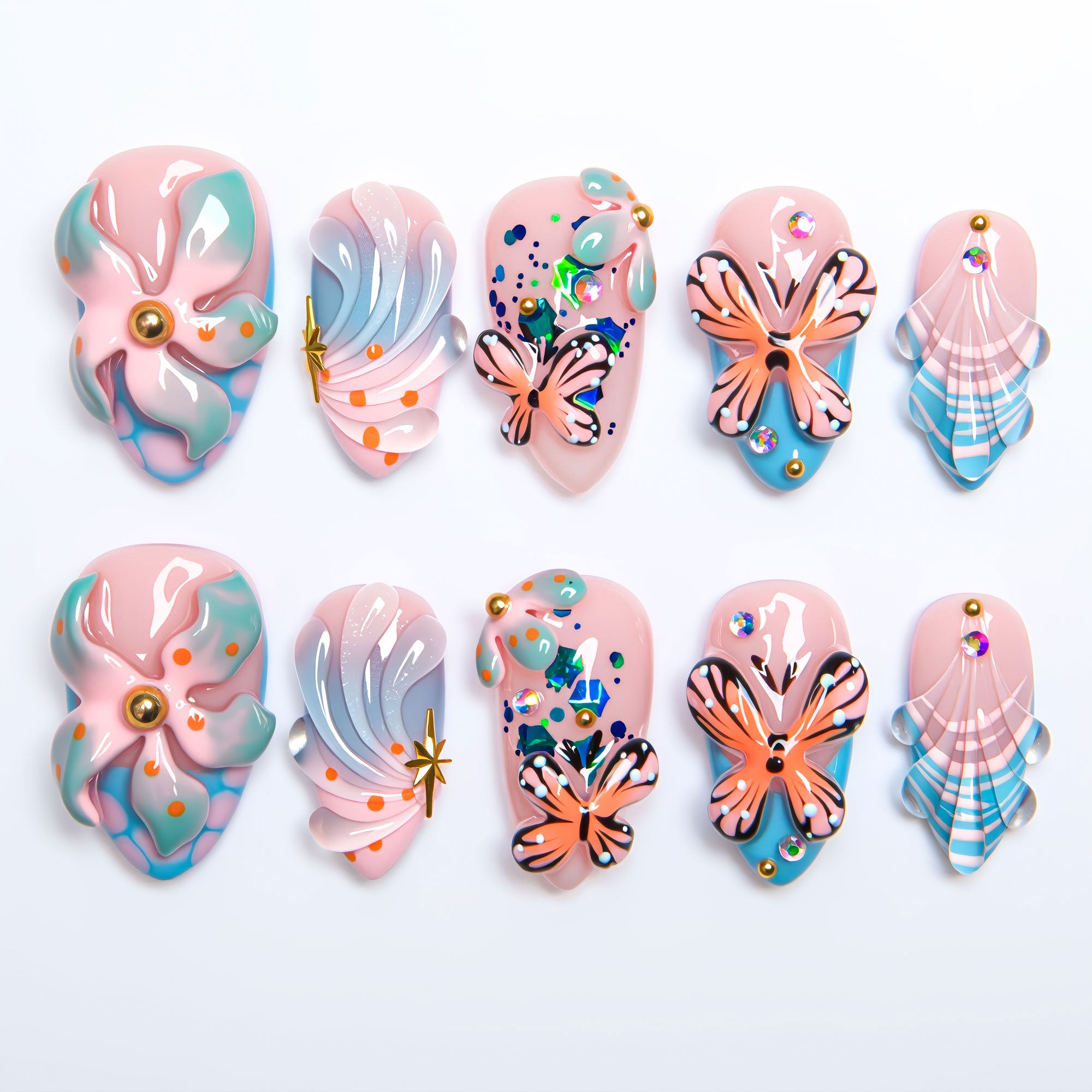 Wings of spring Handmade Press on Nails H394