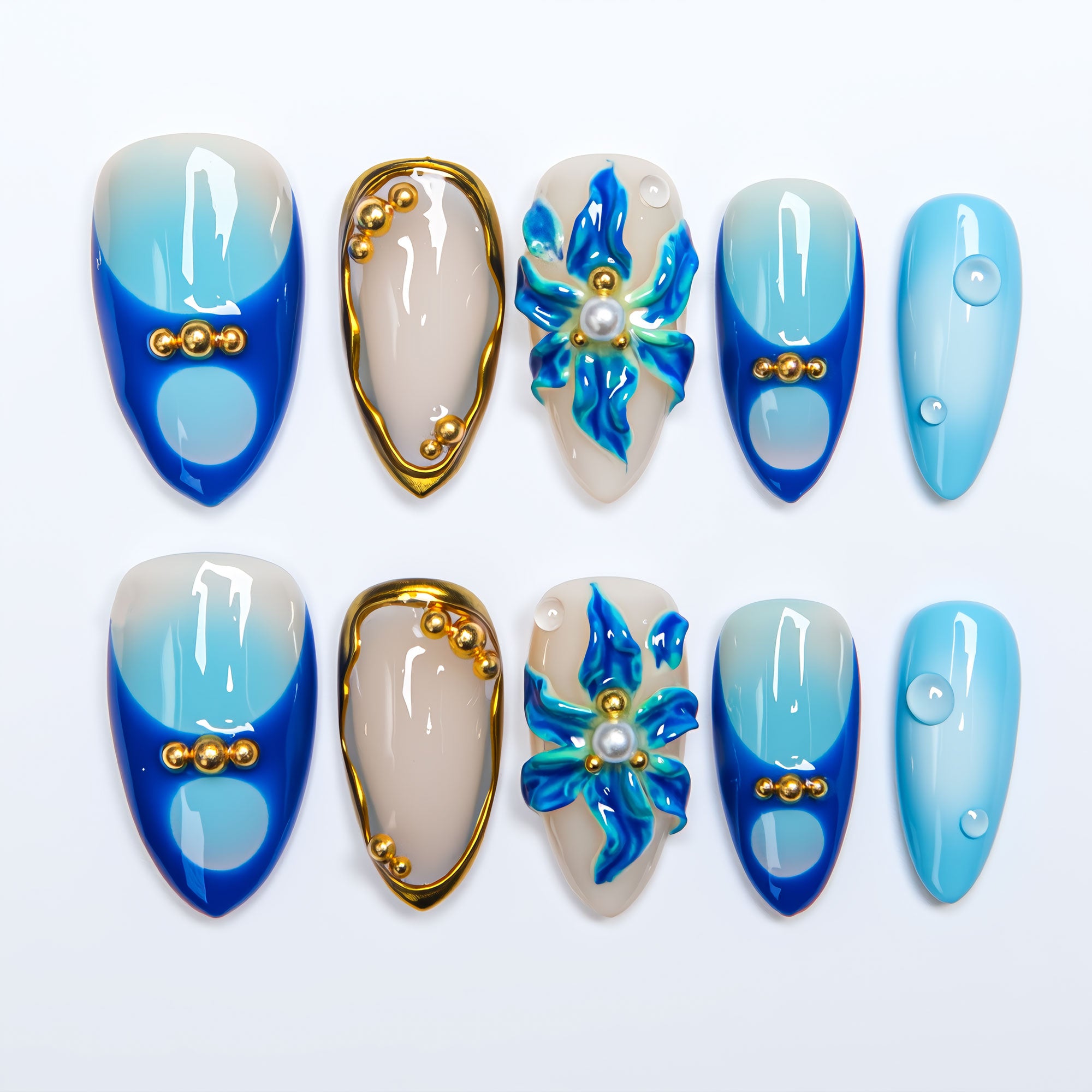 Azure Tide Handmade Press on Nails H500