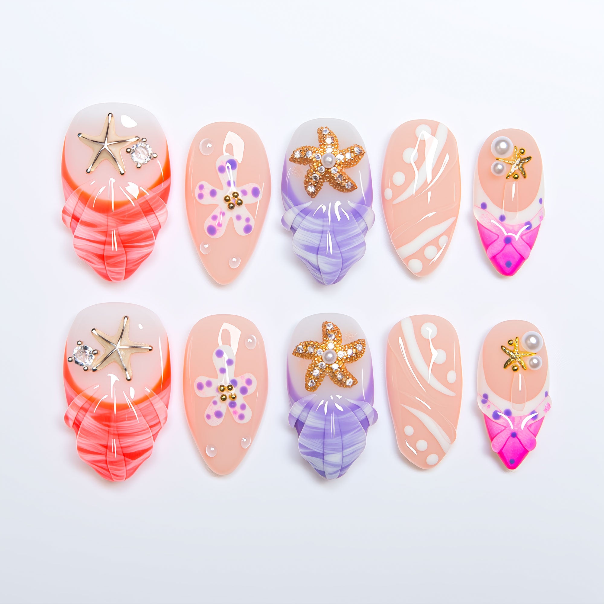 Coastal Sparkle Handmade Press on Nails H320