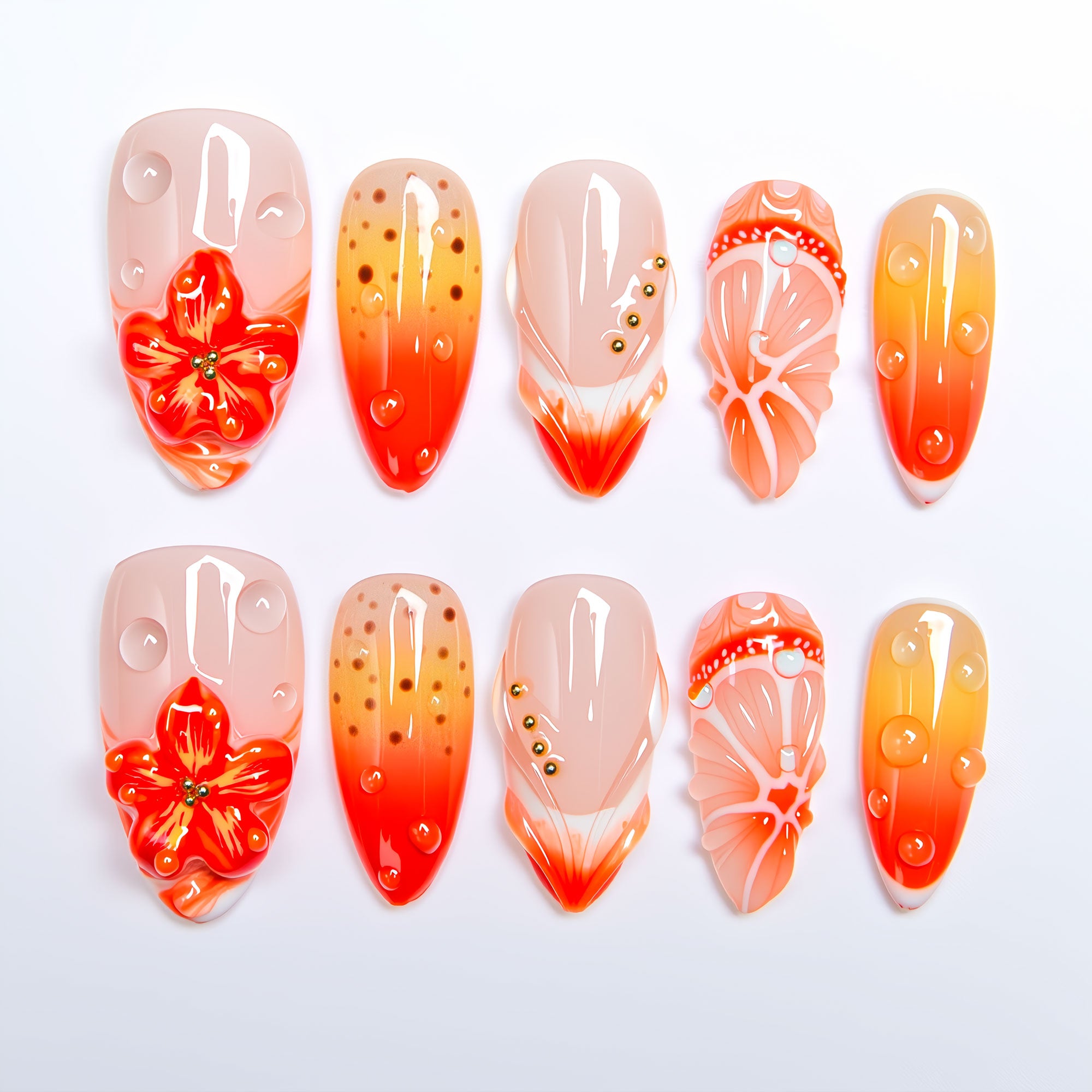 Holy Hibiscus Heat Handmade Press on Nails H546