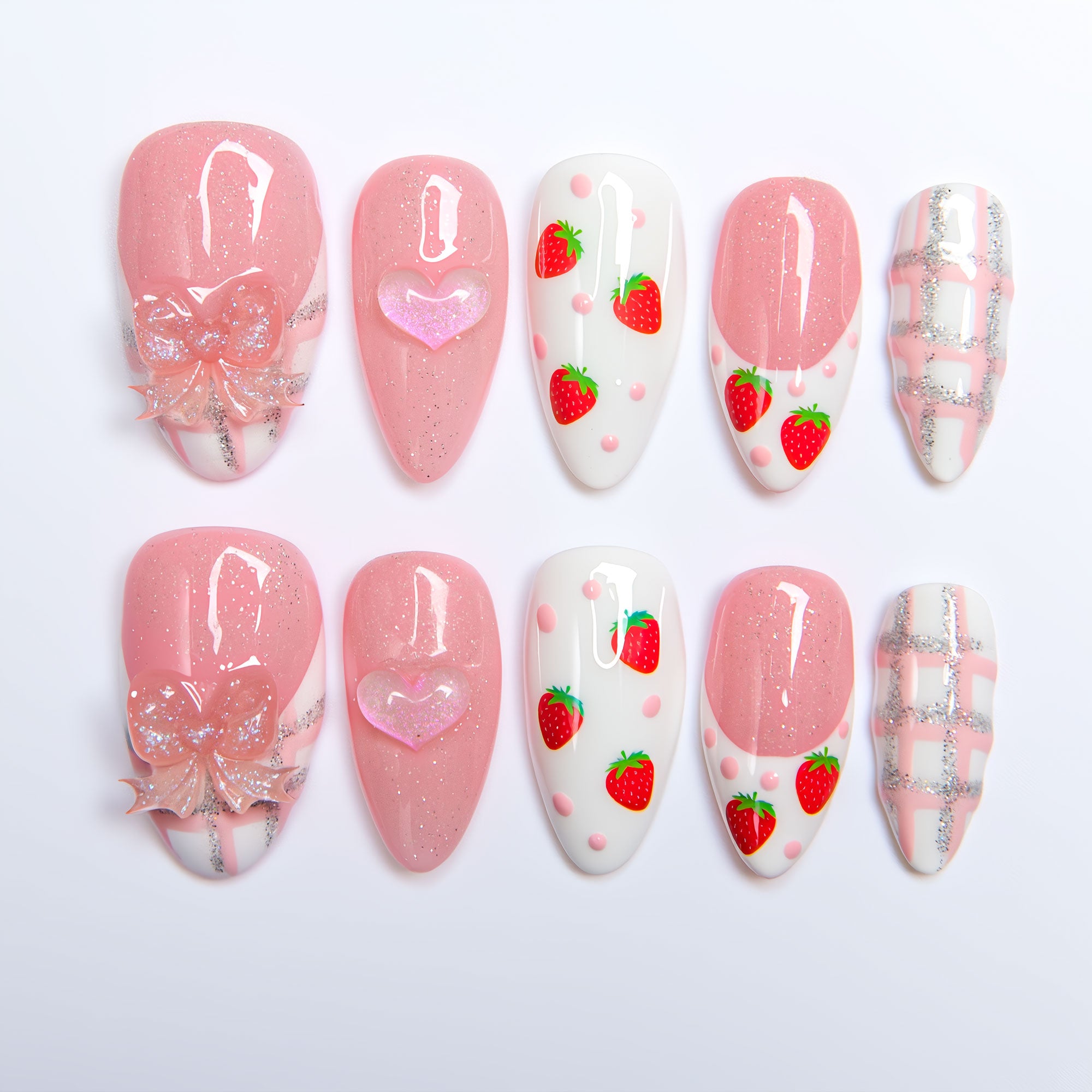 Strawberry Mousse Handmade Press on Nails H286
