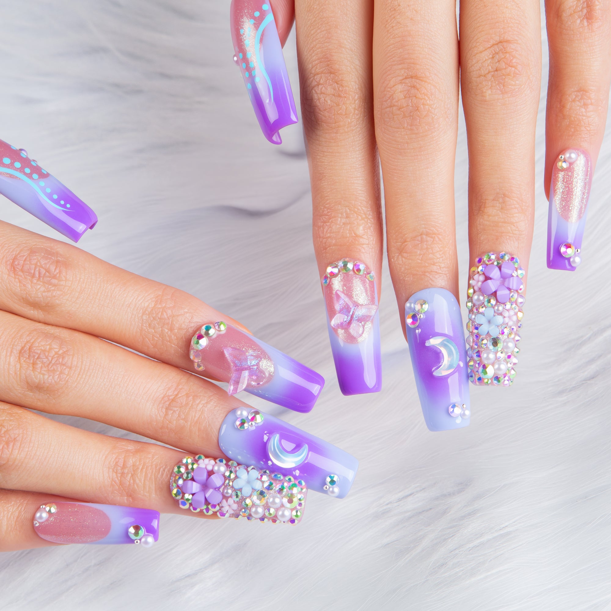 Lilac Stardust Handmade Nails H743