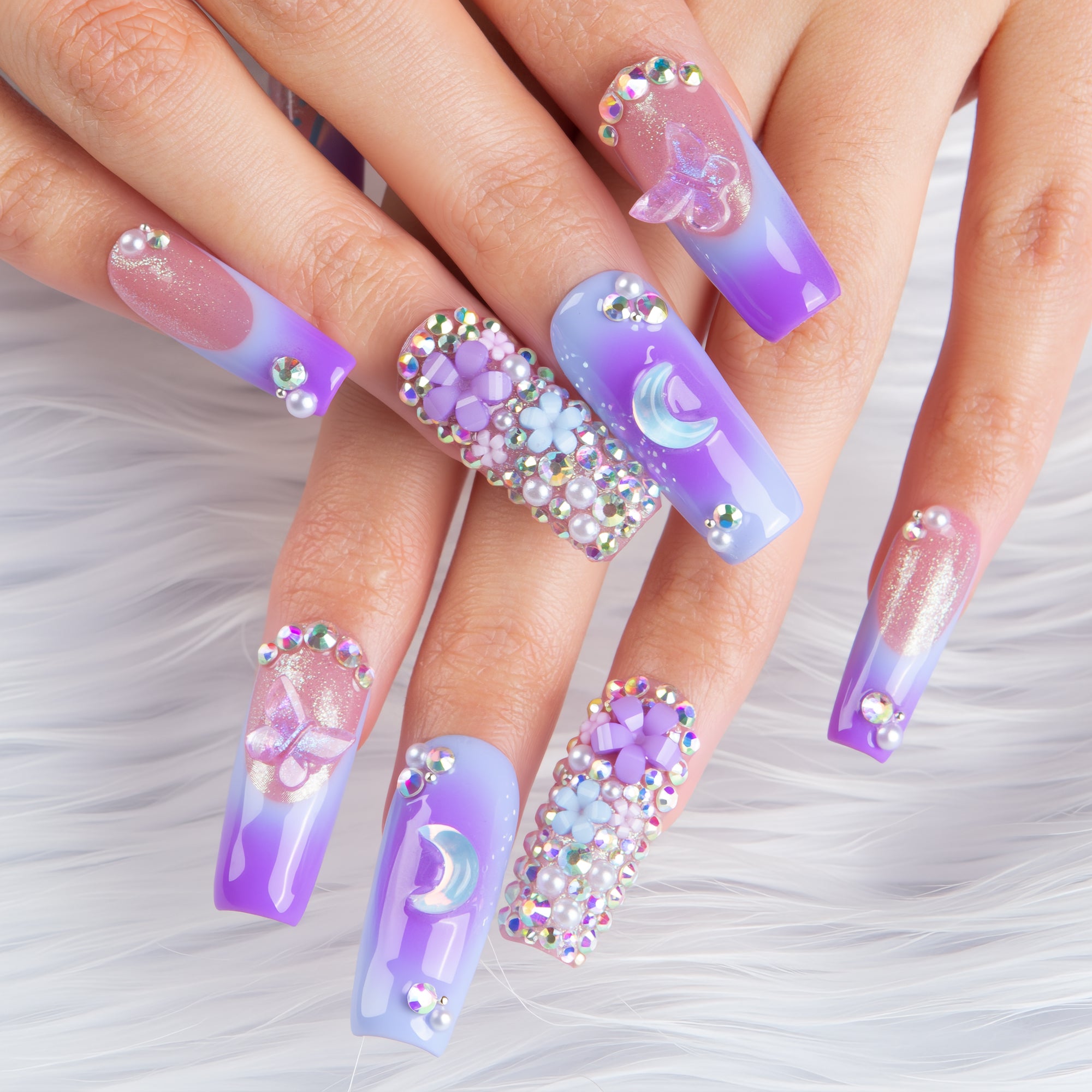 Lilac Stardust Handmade Nails H743