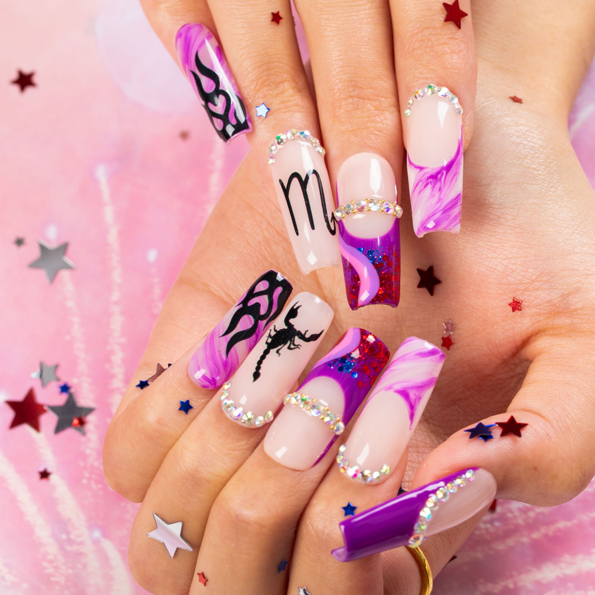 Scorpion Flame Handmade Nails H512