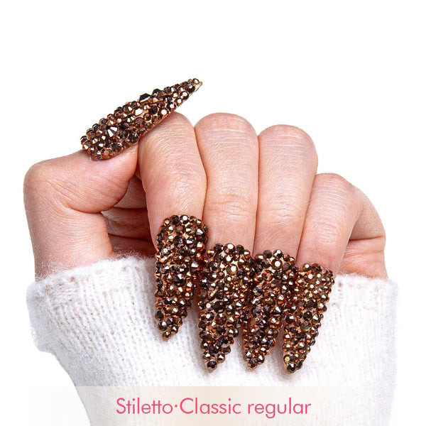 Classic Golden Rhinestone Handmade Nails H148