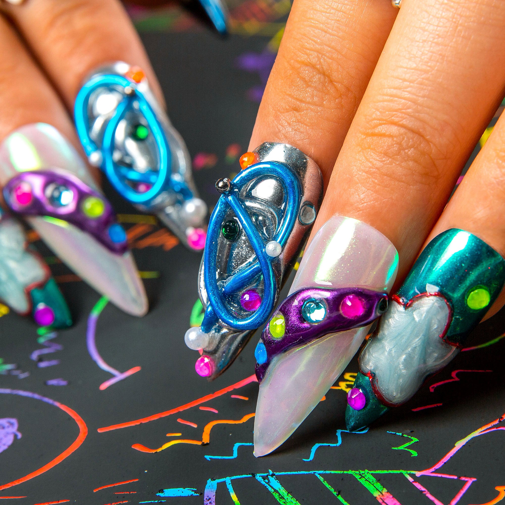 Nebula Noir Handmade Nails H465