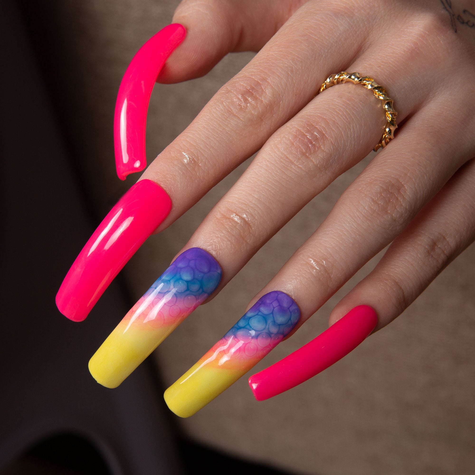 Tie-dye Neon Handmade Nails H441