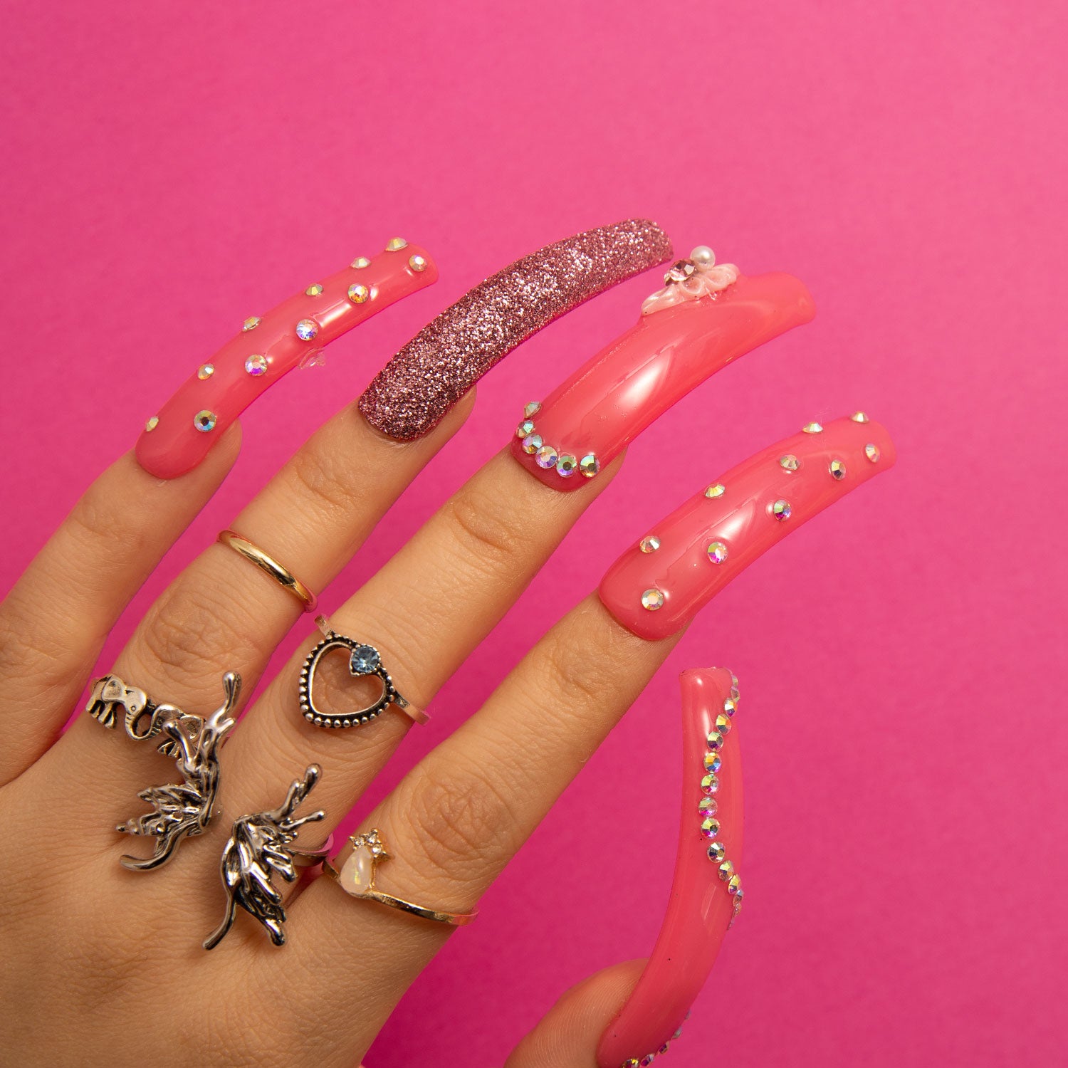 Shimmer Blossom Pink Handmade Curve Nails H96