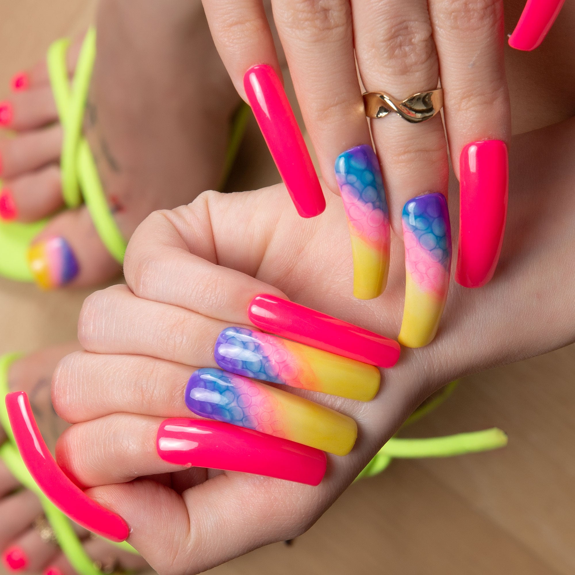 Tie-dye Neon Handmade Nails H441