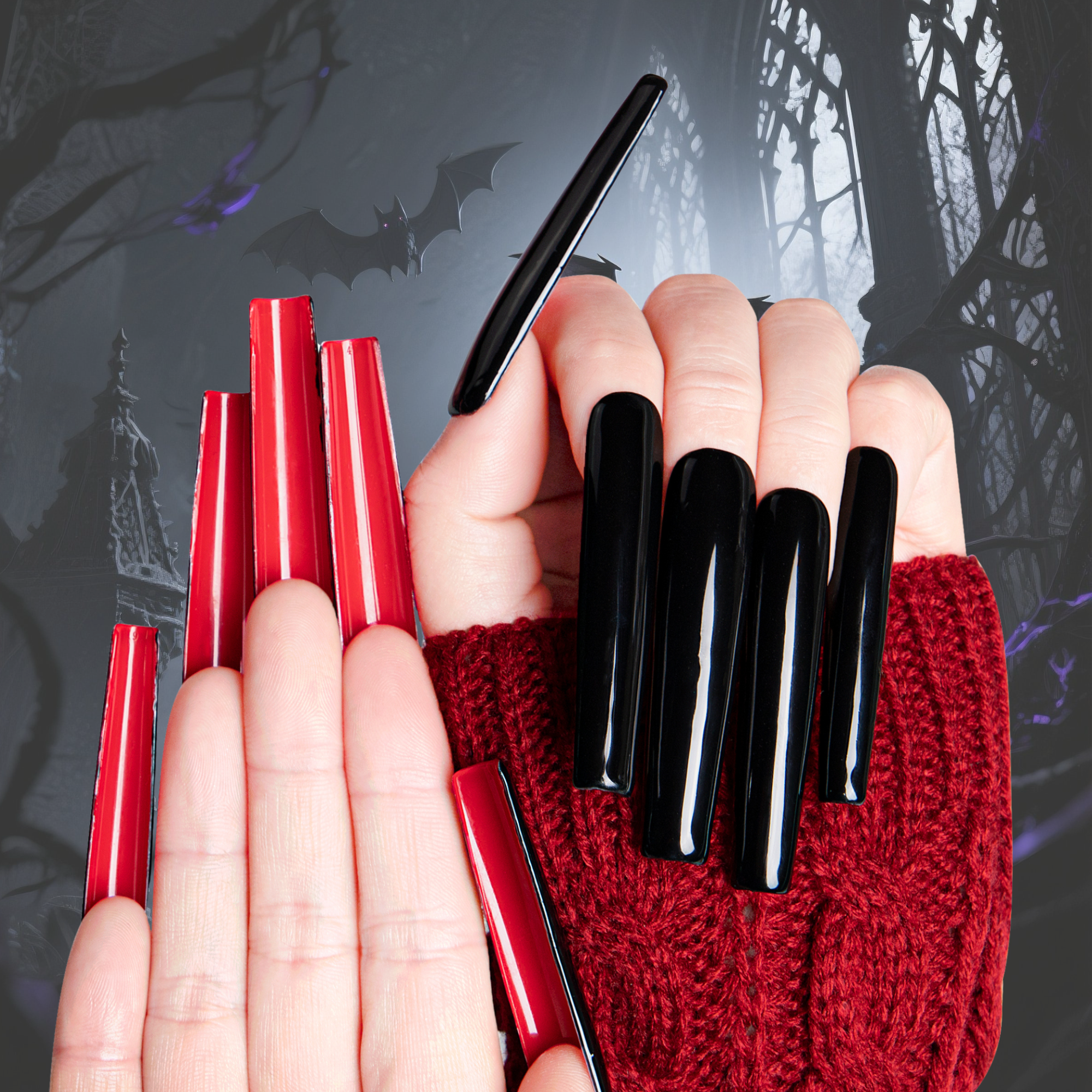 Red Sole Black and Red Handmade Nails H22