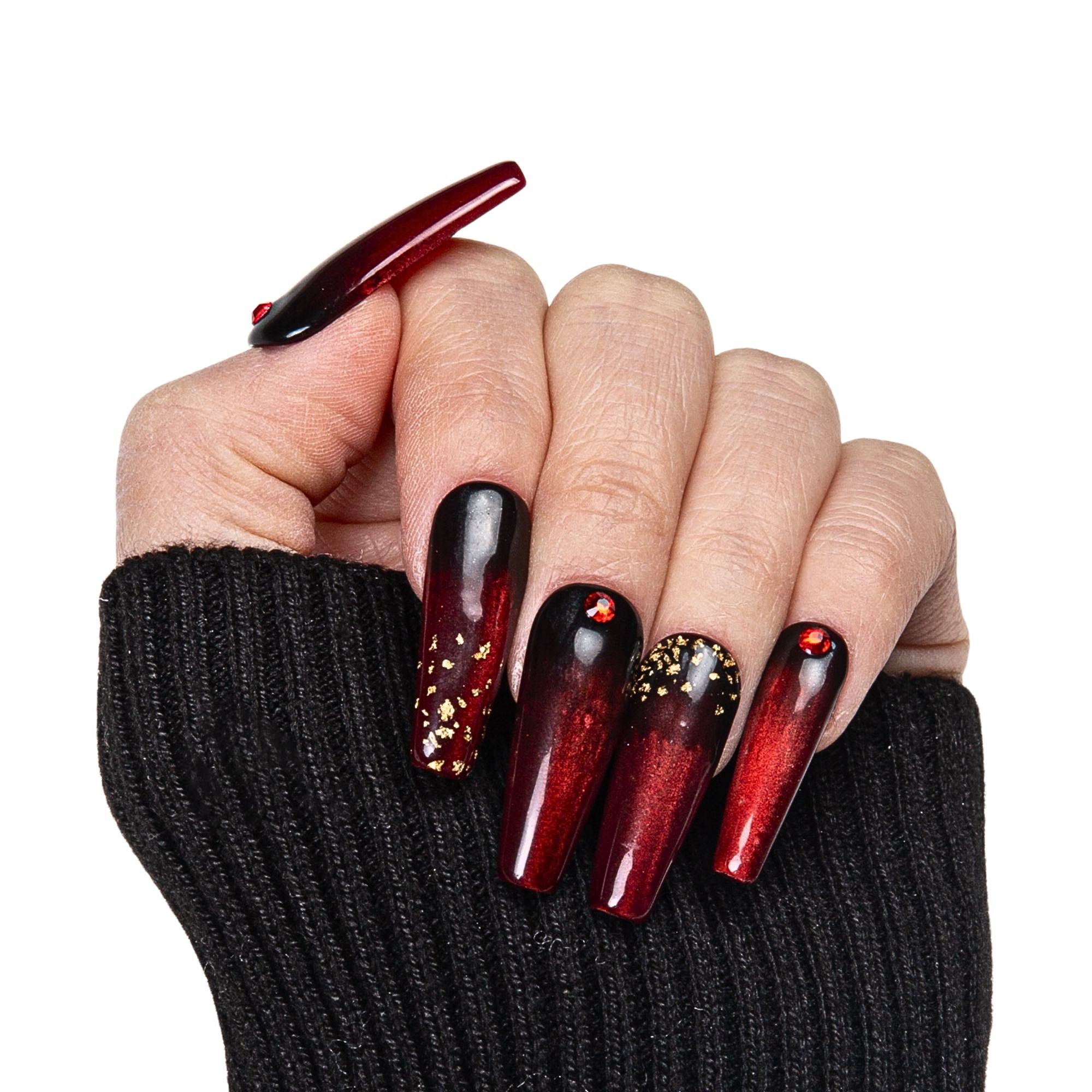 Rose Ashes Black and Red Handmade Nails H07