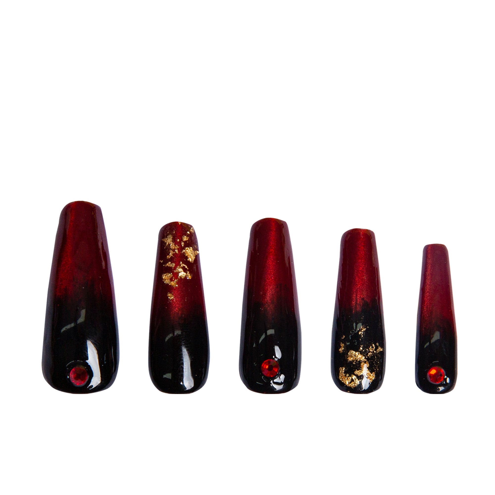 Rose Ashes Black and Red Handmade Nails H07