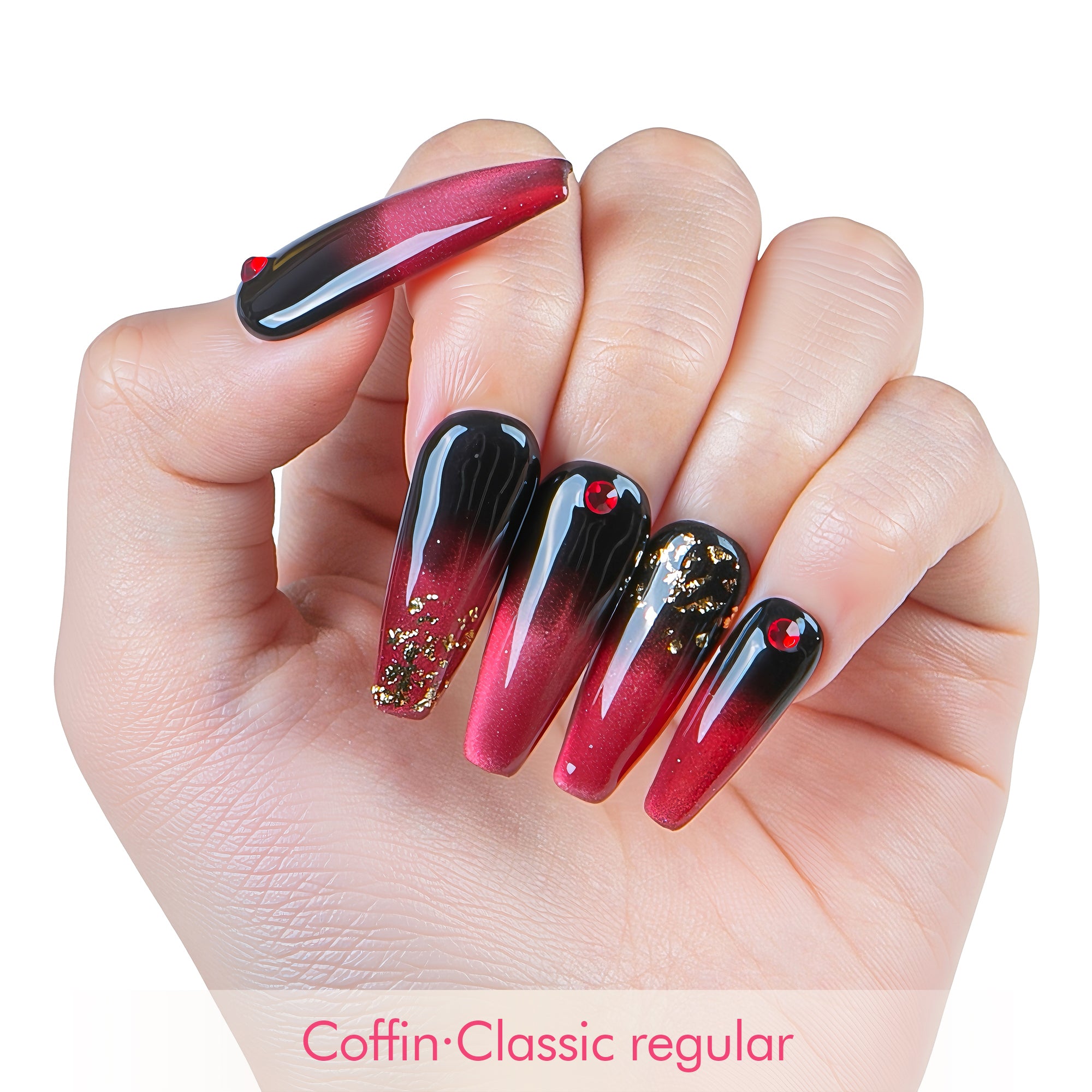 Rose Ashes Black and Red Handmade Nails H07