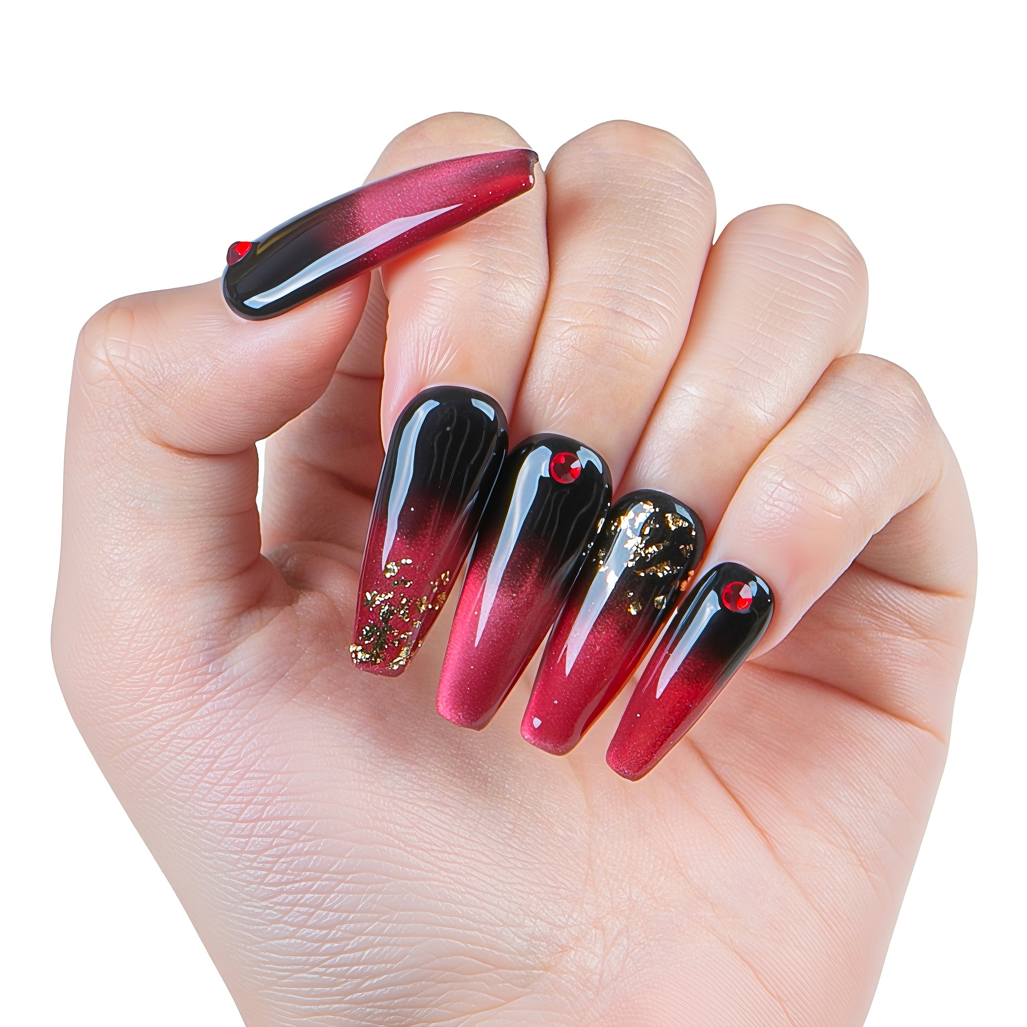 Rose Ashes Black and Red Handmade Nails H07