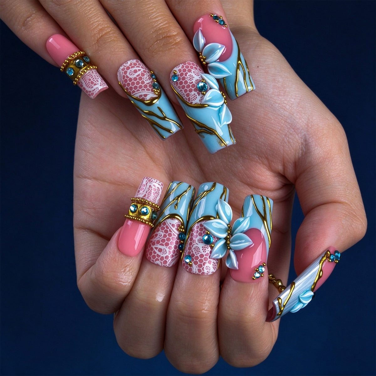 Azure Elegance Handmade Nails H1003