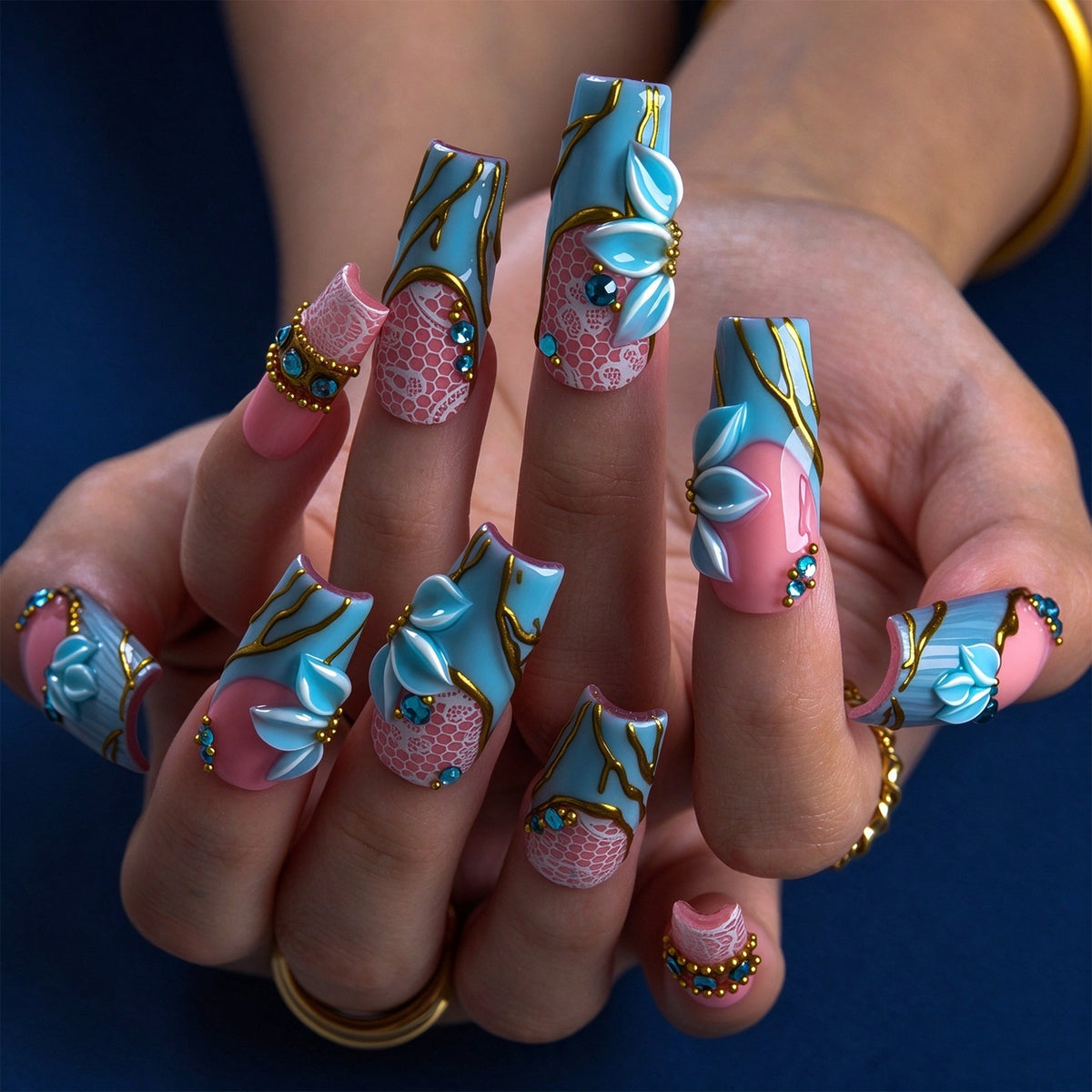 Azure Elegance Handmade Nails H1003