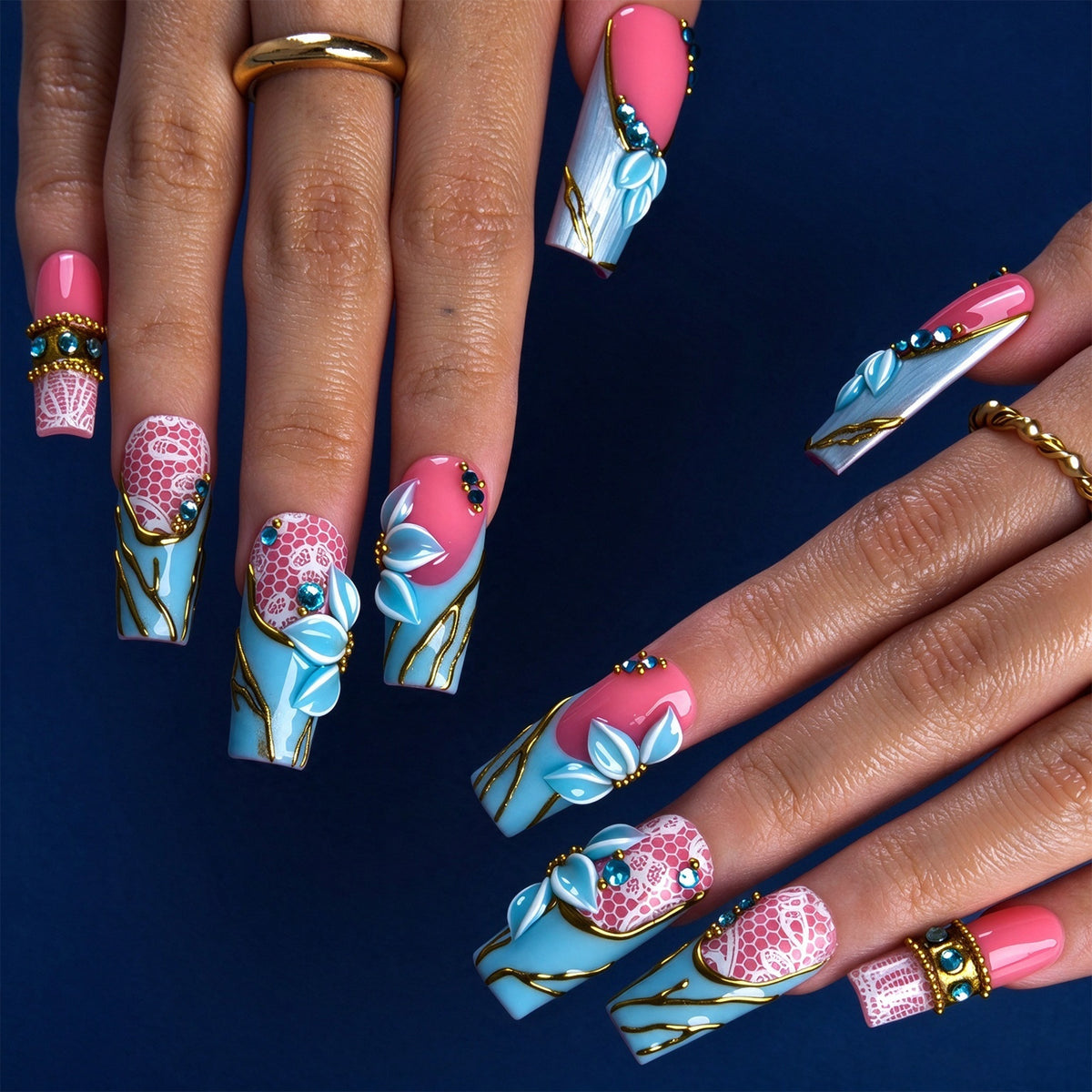 Azure Elegance Handmade Nails H1003