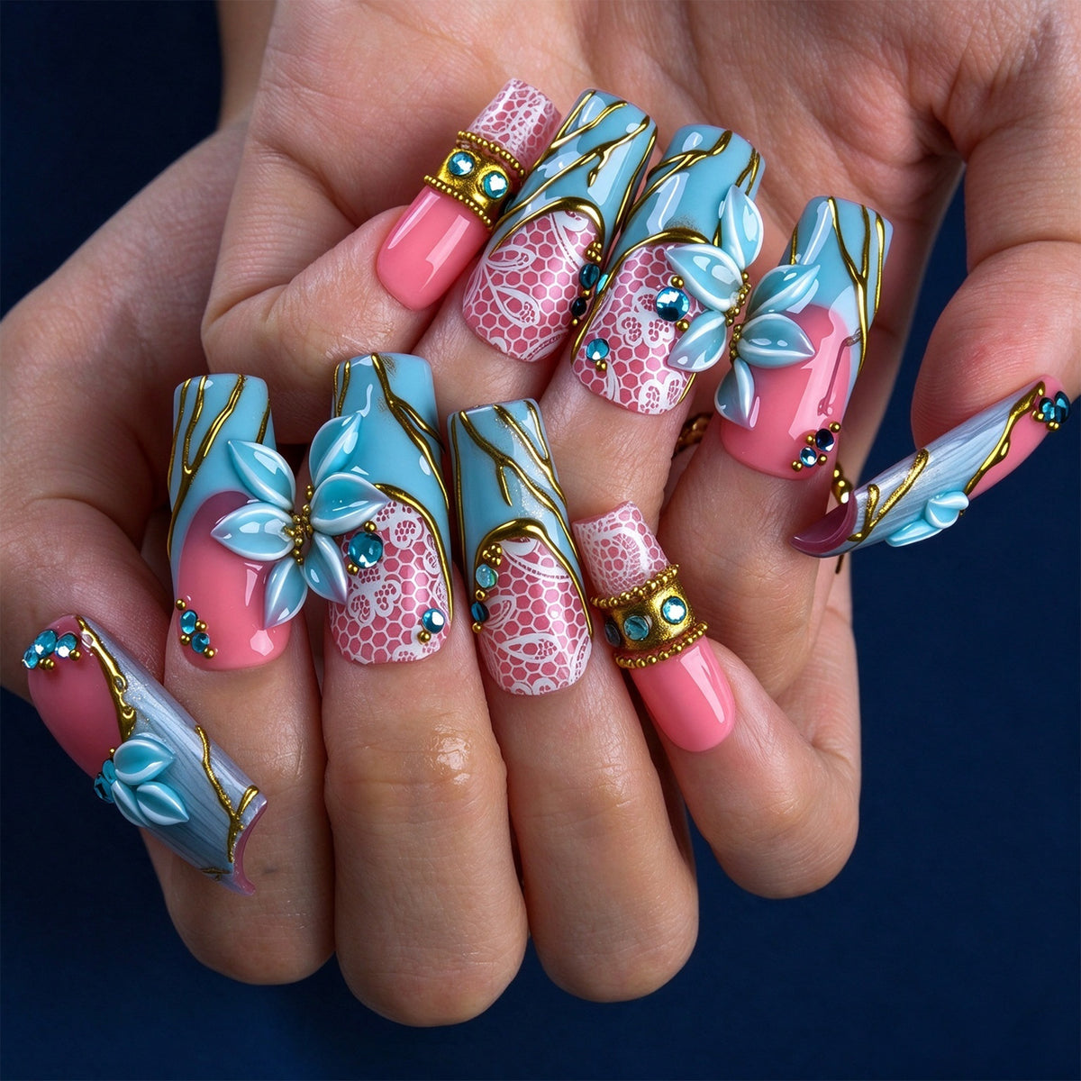 Azure Elegance Handmade Nails H1003