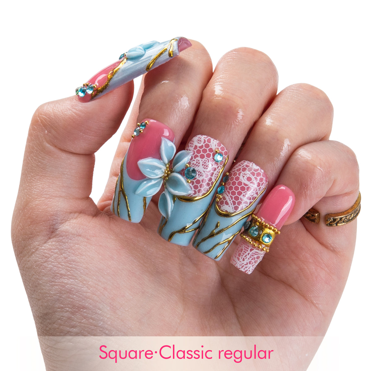 Azure Elegance Handmade Nails H1003