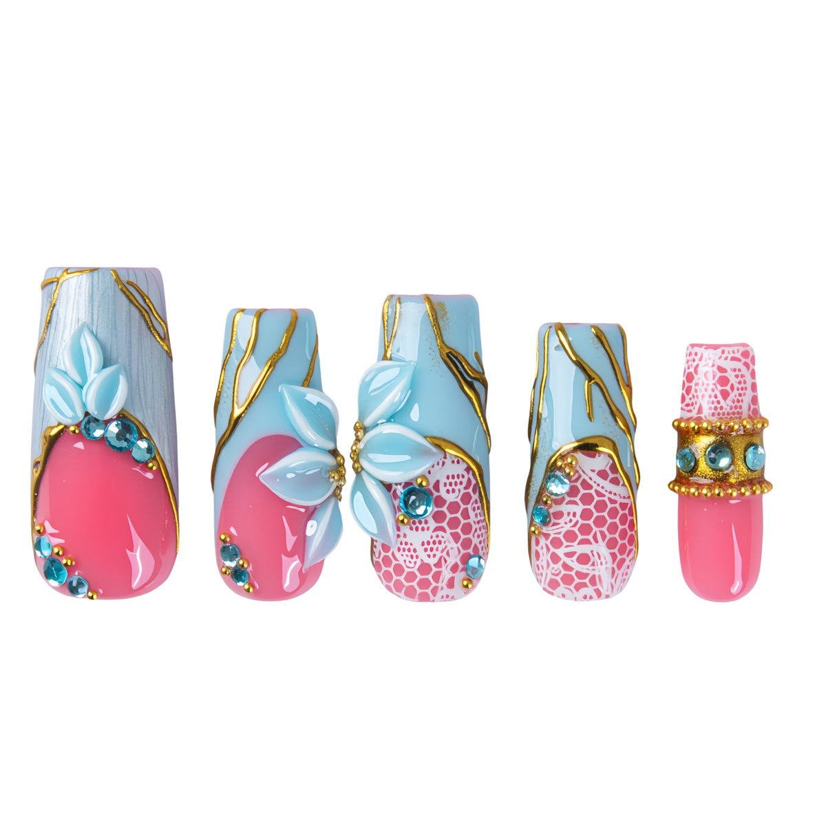 Azure Elegance Handmade Nails H1003