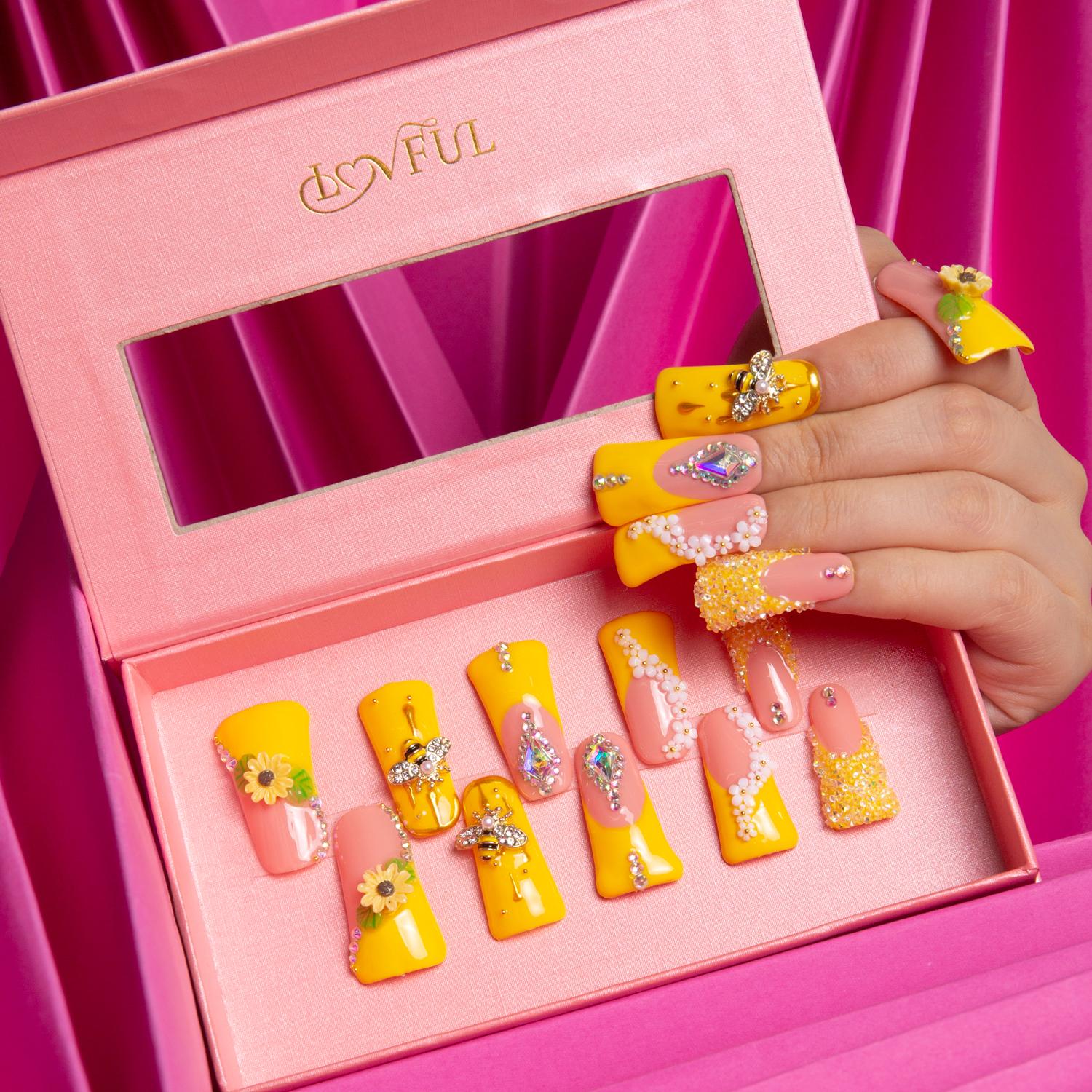 Honey Bee Yellow Handmade Duck Nails H101