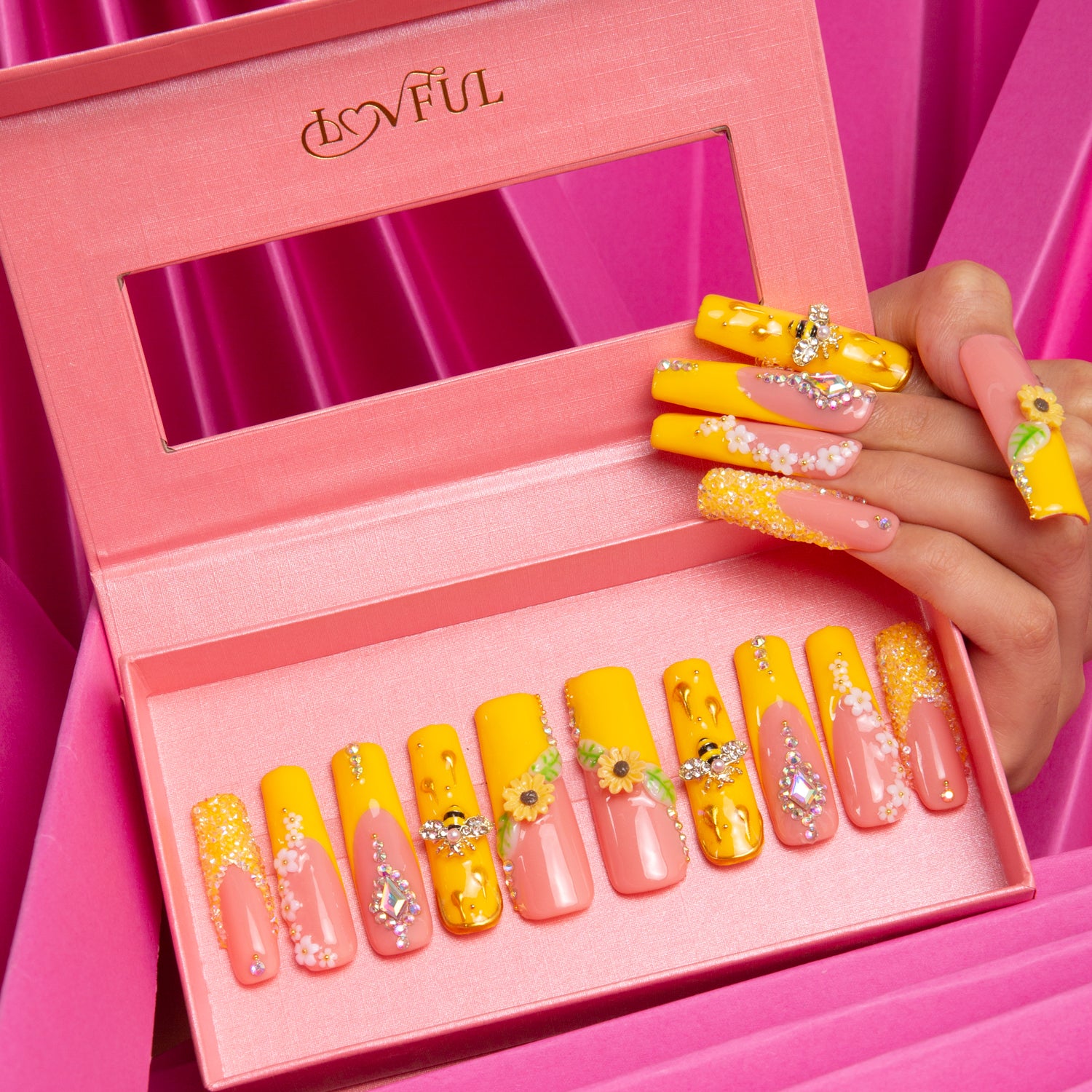 Honey Bee Yellow Square Nails H101