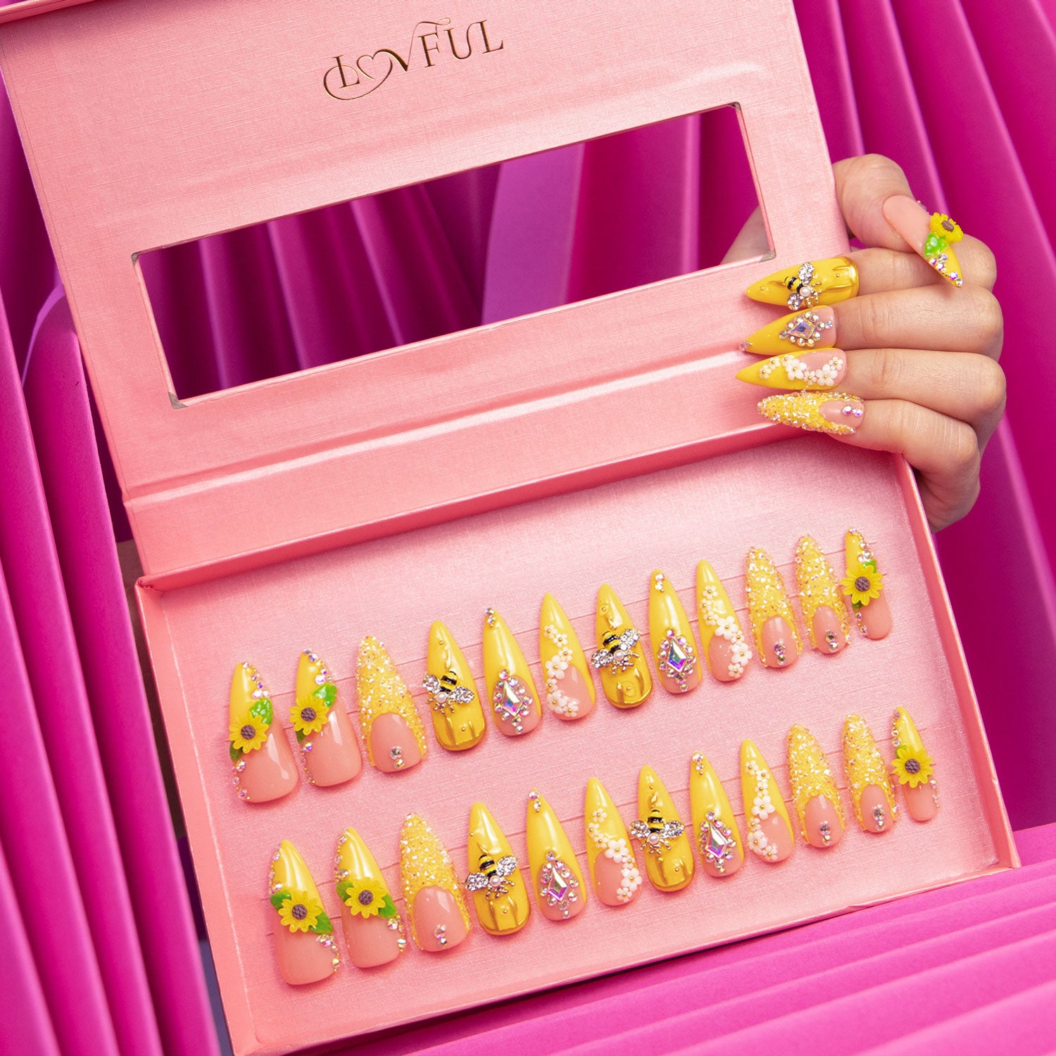 Honey Bee Yellow Handmade Nails 24pcs H101