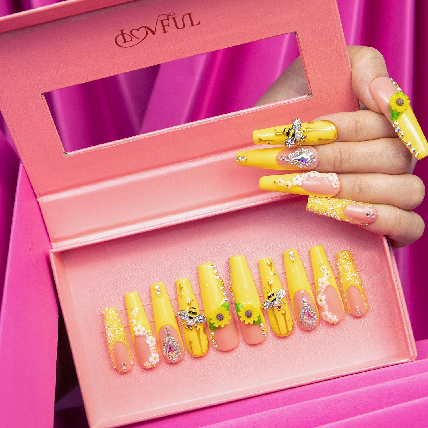 Honey Bee Yellow Handmade Coffin Nails H101