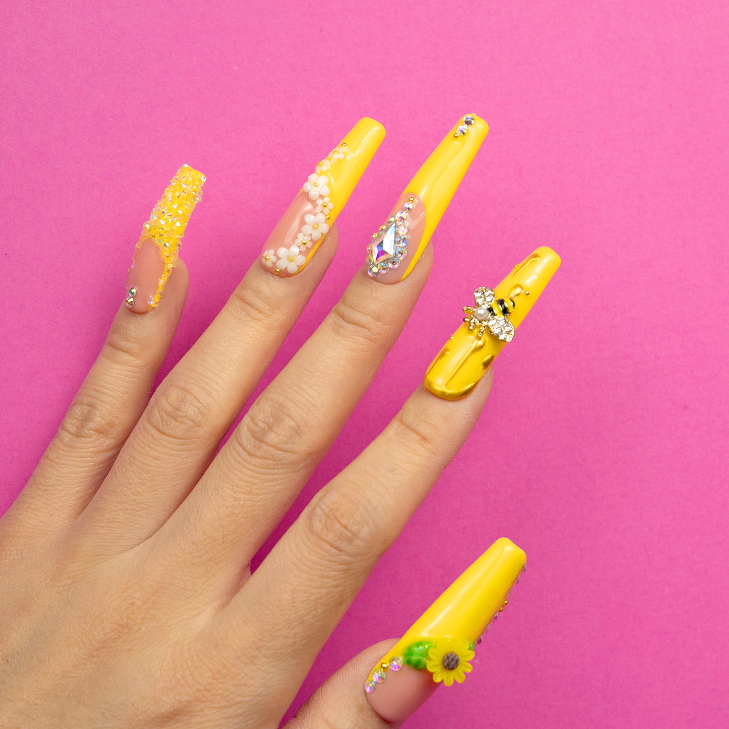 Honey Bee Yellow Handmade Coffin Nails H101